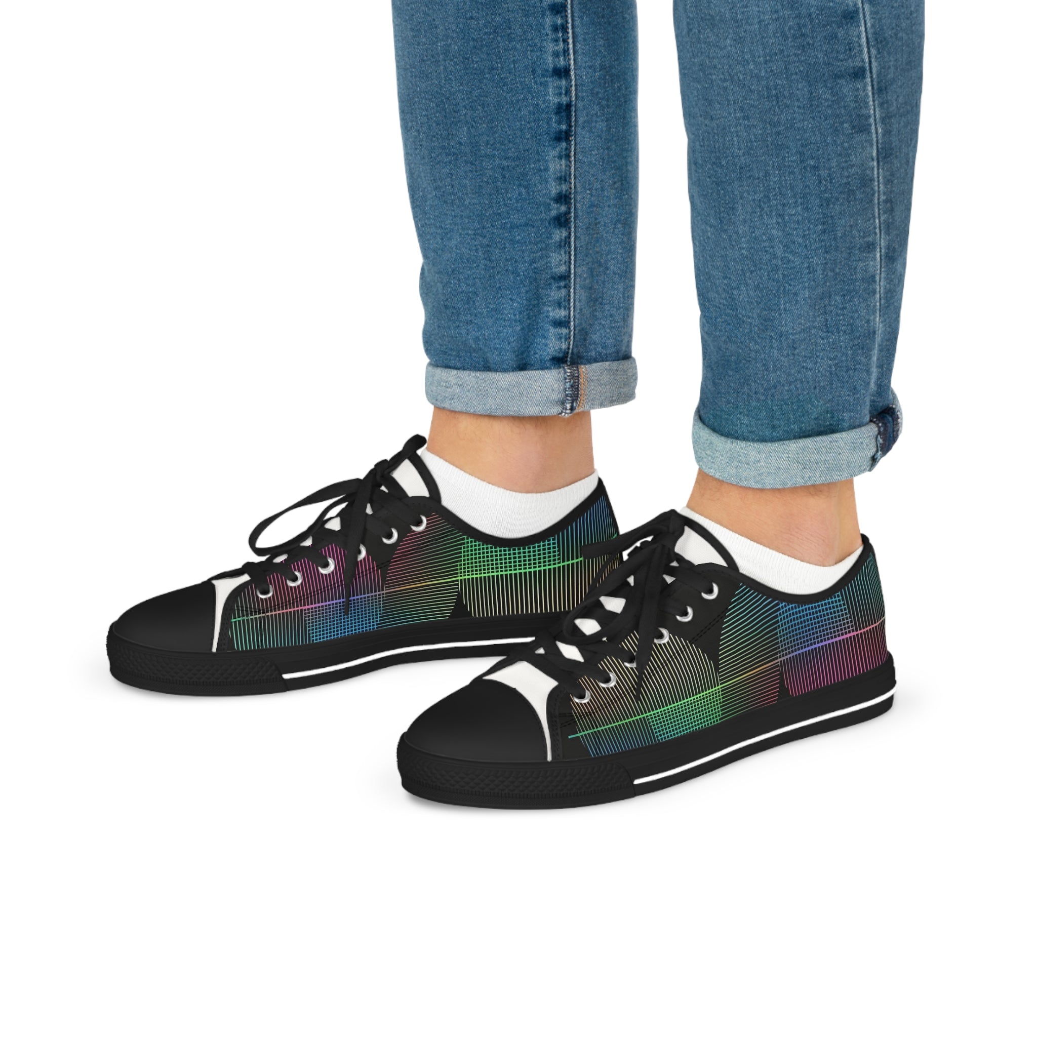 Men's Low Top Sneakers - Iridescent Grid Plaid Casual Shoes