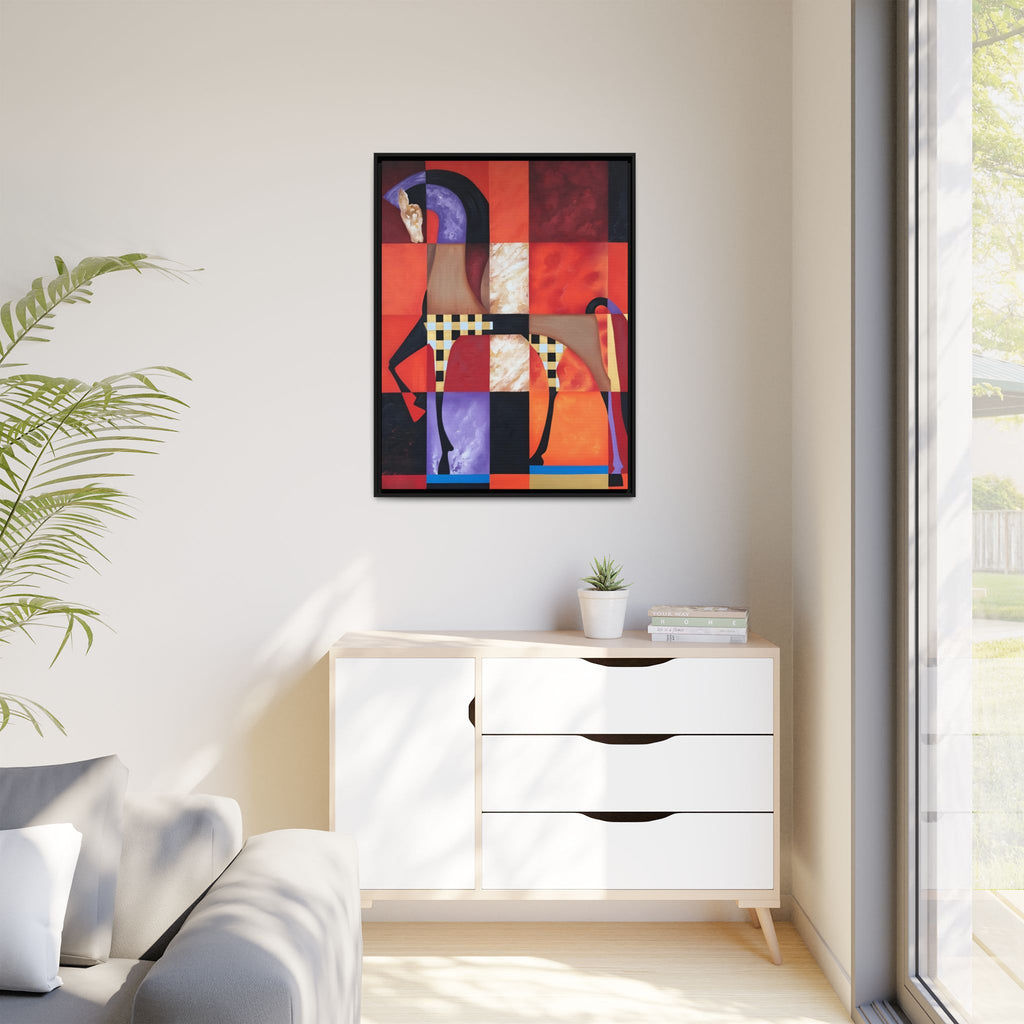 Abstract Geometric Horse Framed Canvas Art — Modern Colorful Wall Decor
