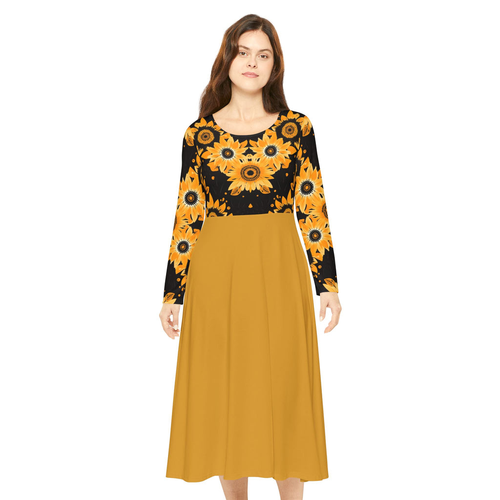Sunflower Ballet Dress — Long Sleeve Floral Swing luxury Dress