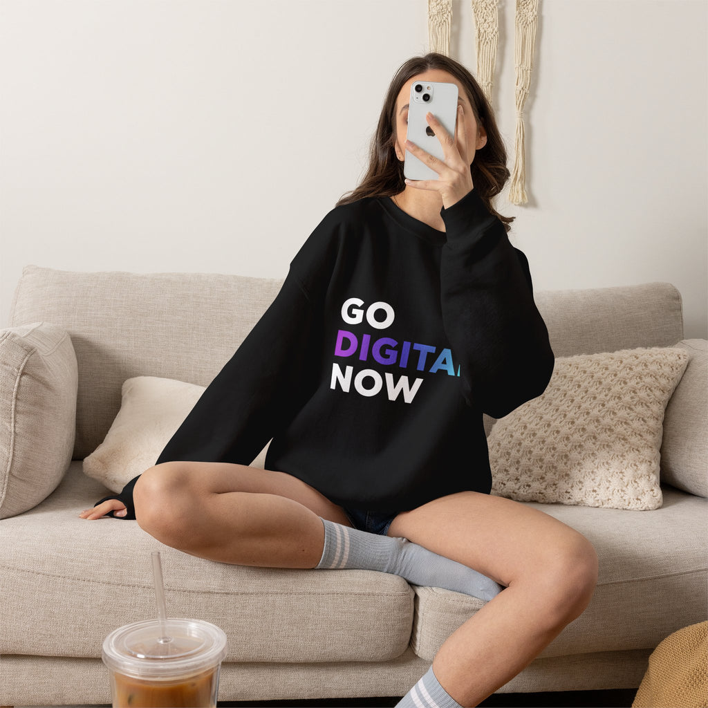 Go Digital Now Crewneck Sweatshirt — Tech-Inspired Graphic Pullover for Digital Creators