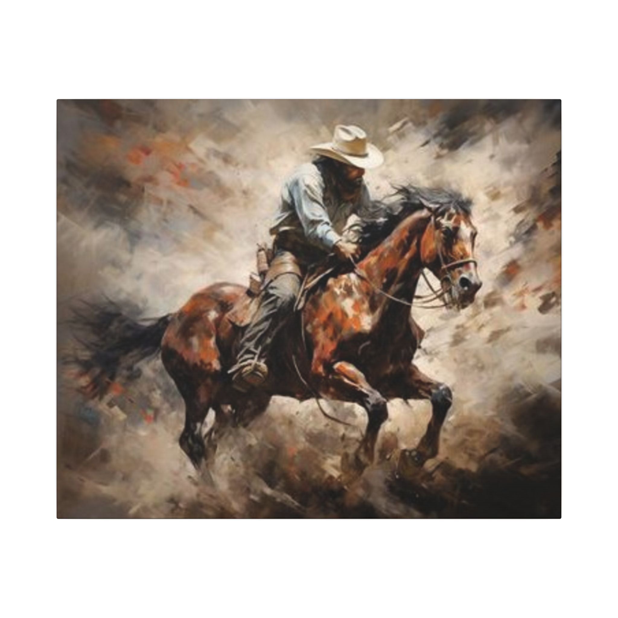 Cowboy on Galloping Horse Matte Canvas Wall Art — Western Rustic Home Decor