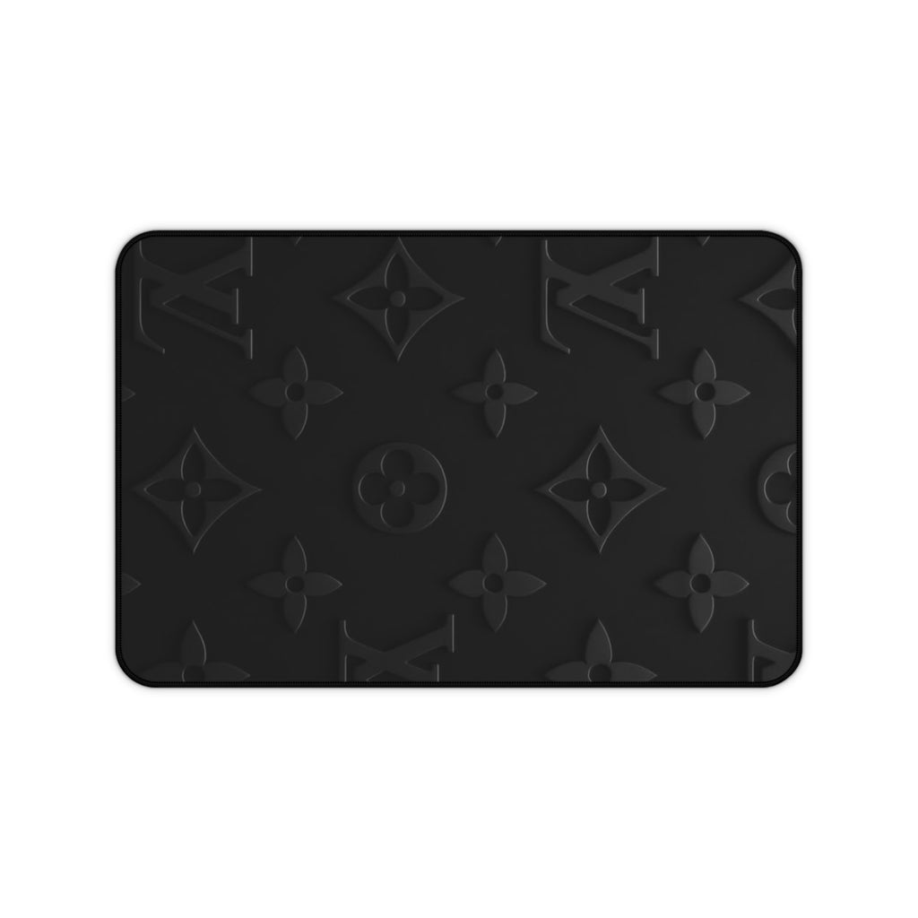 Black Luxe Pattern Desk Mat — Elegant Monogram Texture Mouse Pad