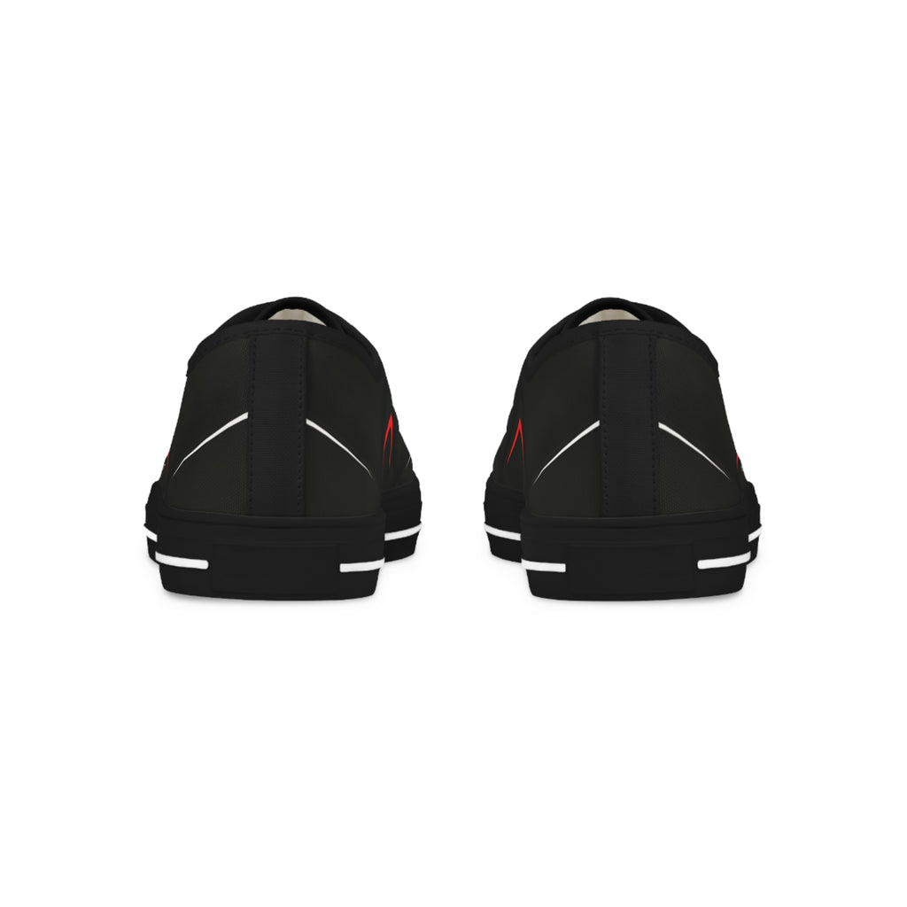 Men's Low Top Sneakers — Black Minimalist Casual Canvas Shoes with Red Accent