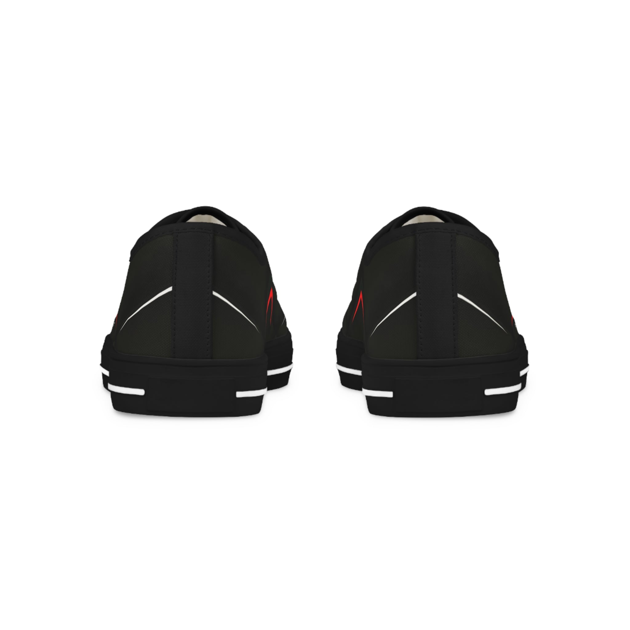 Men's Low Top Sneakers — Black Minimalist Casual Canvas Shoes with Red Accent
