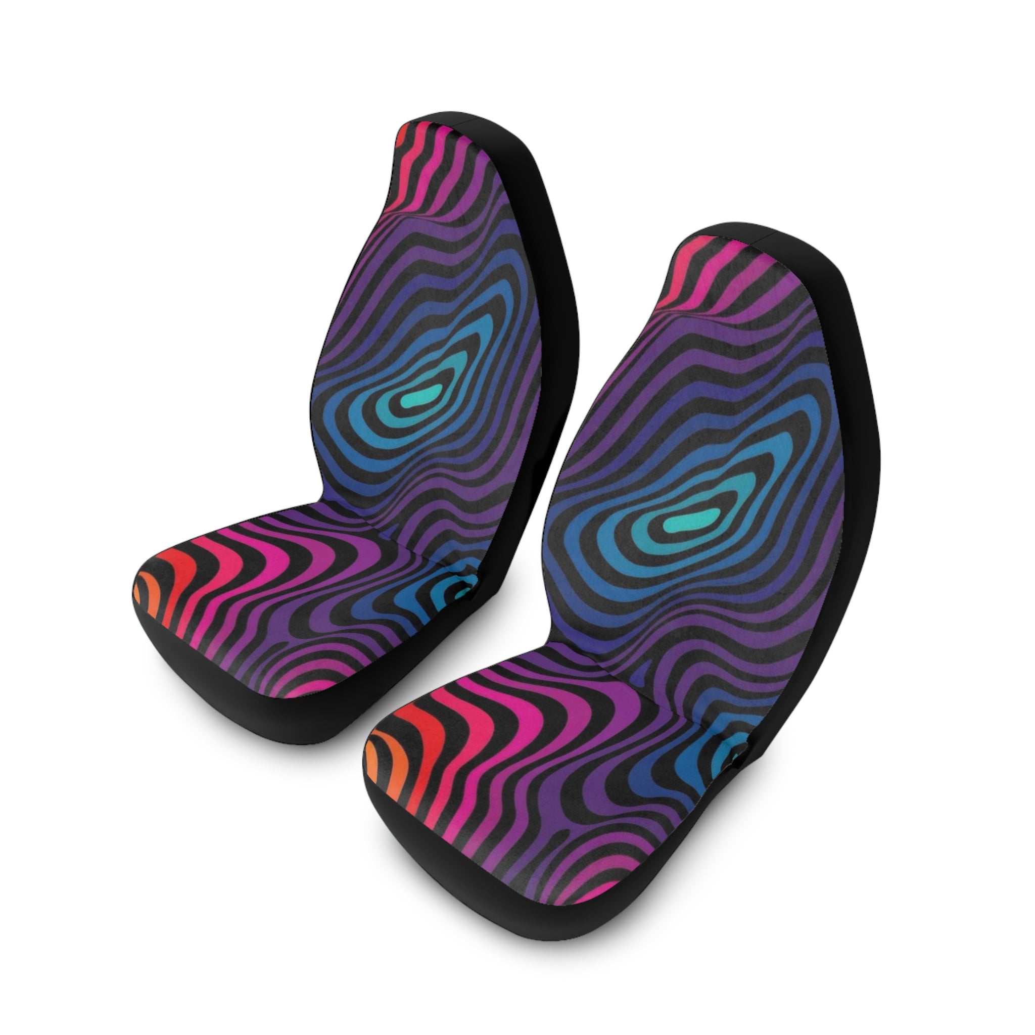 Psychedelic Wave Car Seat Covers — Vibrant Multicolor Zebra-Stripe Polyester Seat Protector