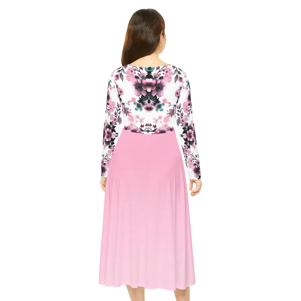 Floral Pink Kaleidoscope Long Sleeve luxury Dress