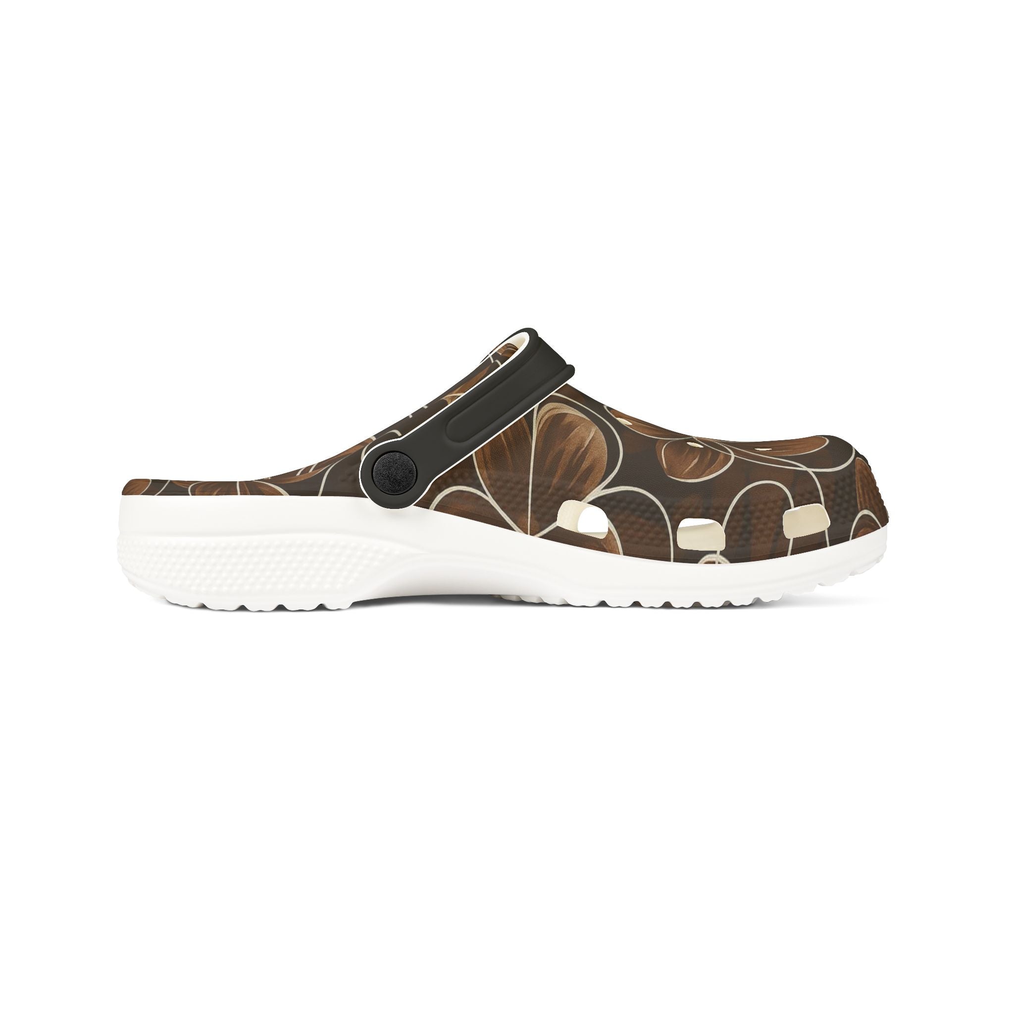 Brown Floral EVA Foam Clogs — Comfortable Garden Slip-On Shoes