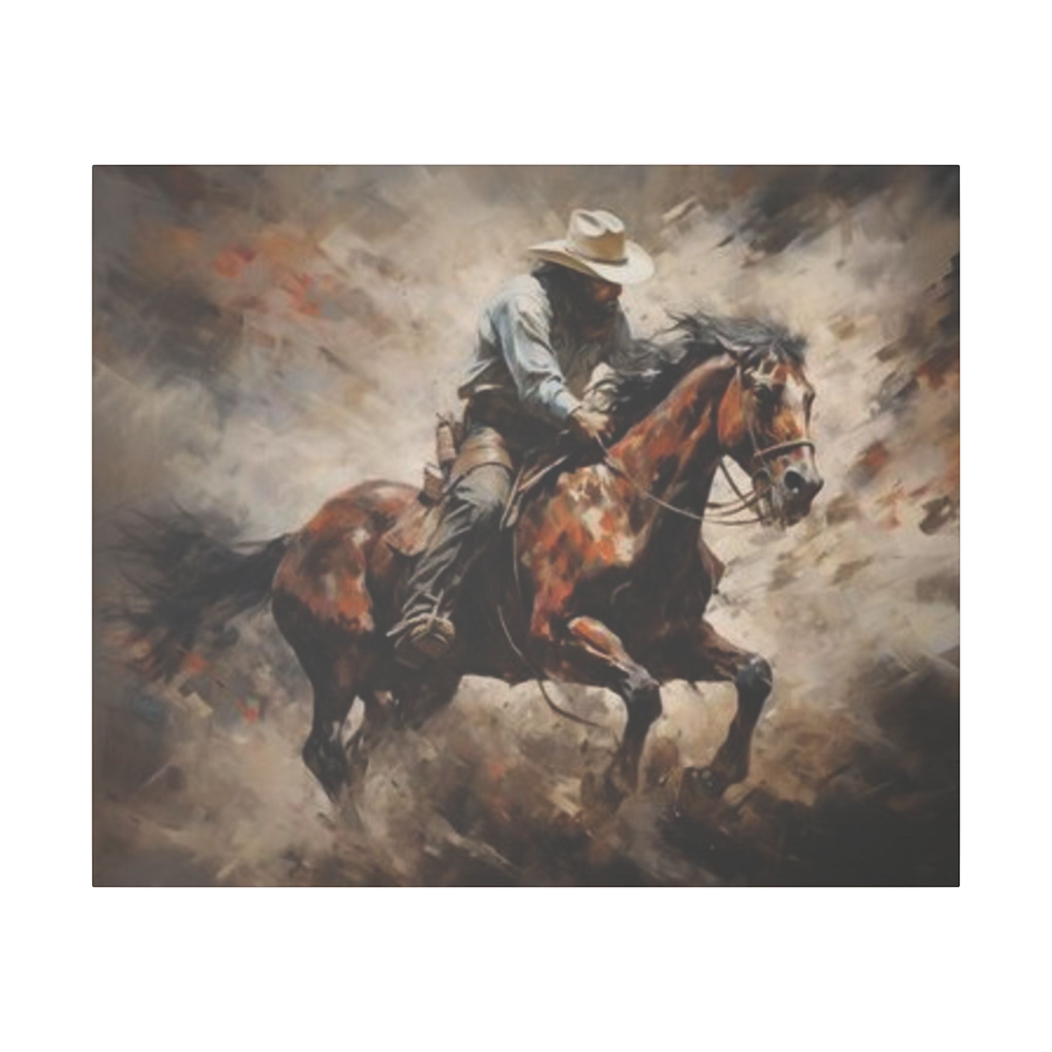 Cowboy on Galloping Horse Matte Canvas Wall Art — Western Rustic Home Decor