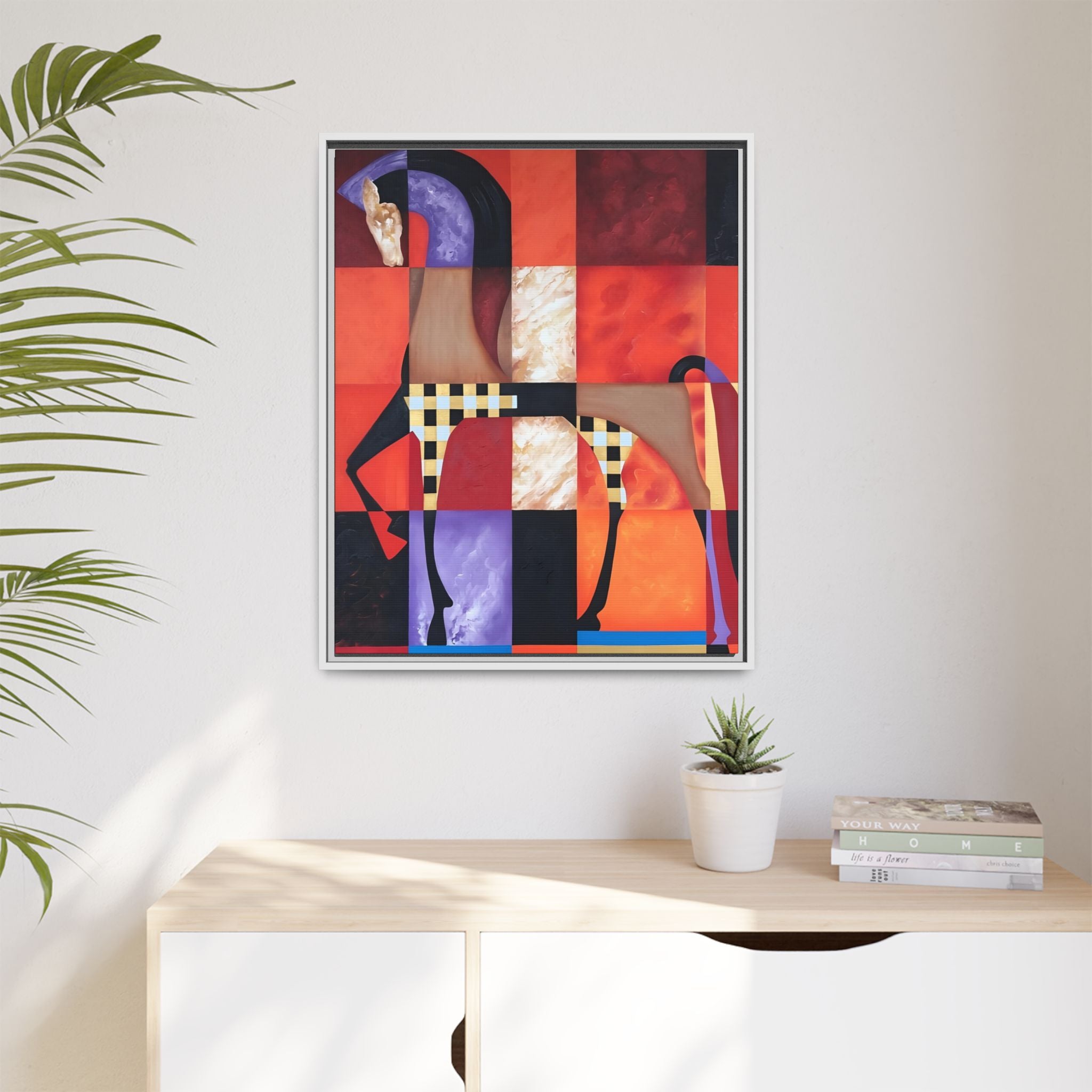 Abstract Geometric Horse Framed Canvas Art — Modern Colorful Wall Decor