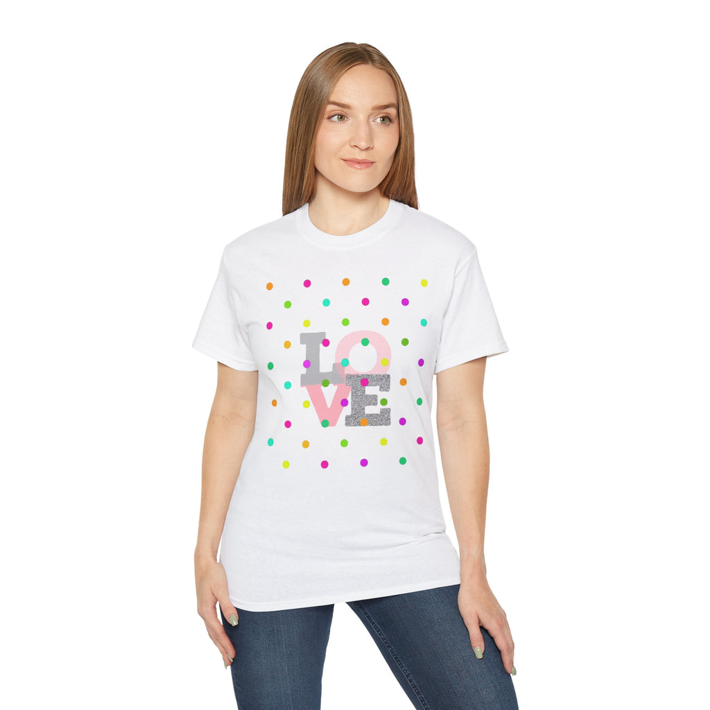 LOVE Polka Dot Tee — Colorful Retro Love Graphic T-Shirt
