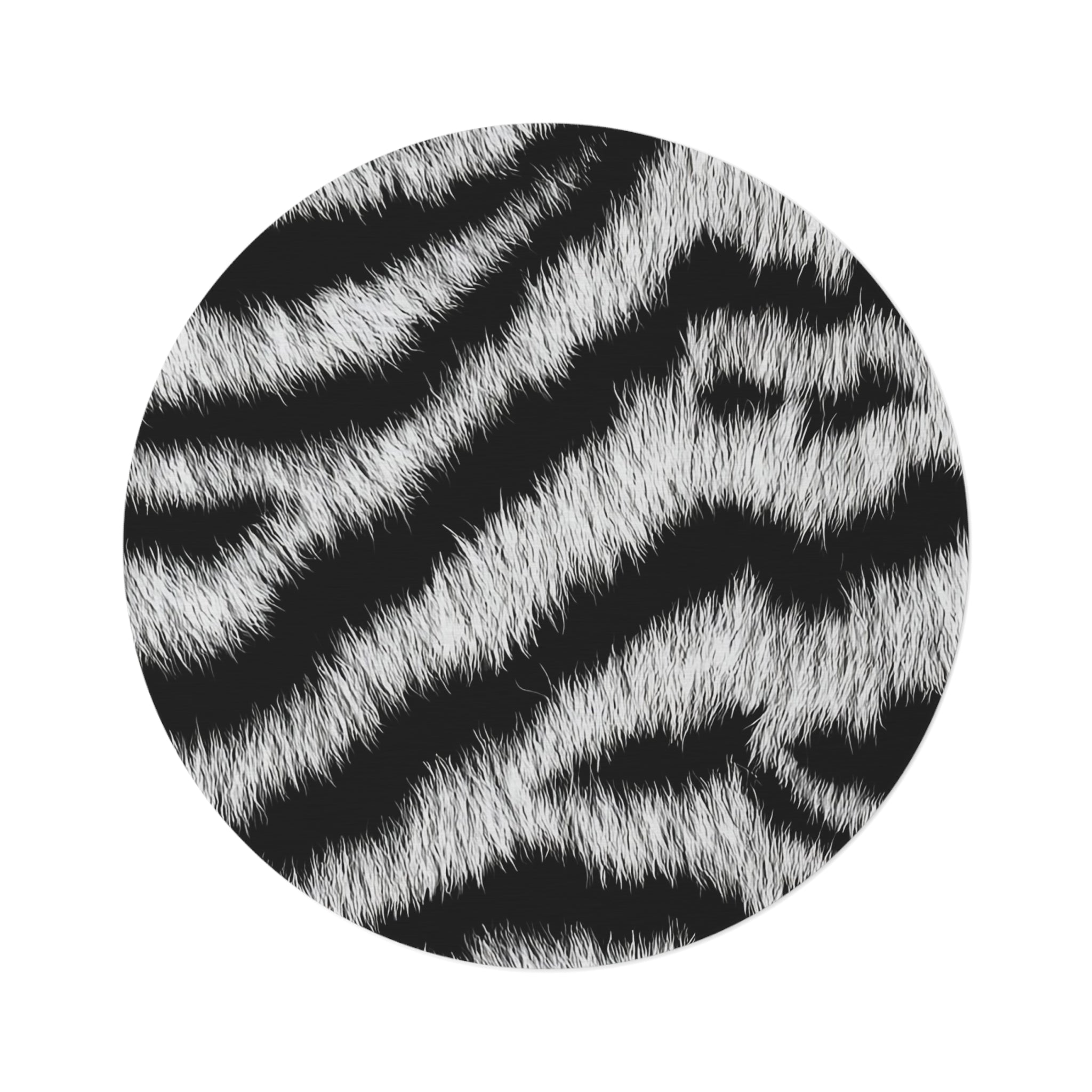 Zebra Print Round Rug — Black & White Faux Fur Accent Mat