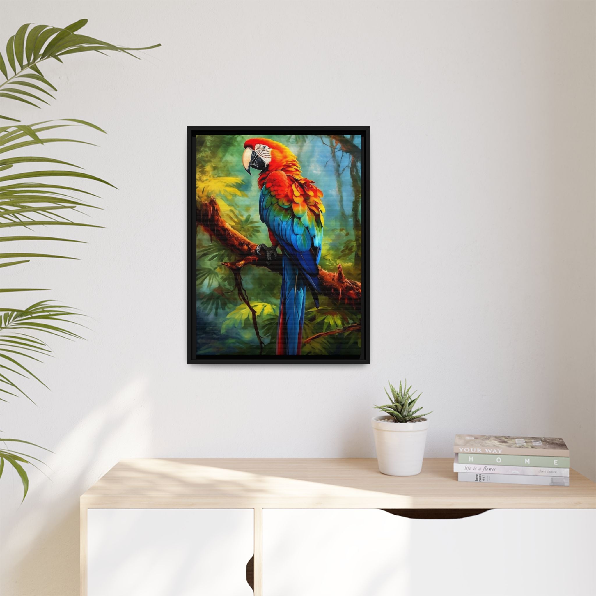 Scarlet Macaw Tropical Canvas Print (Framed Matte)