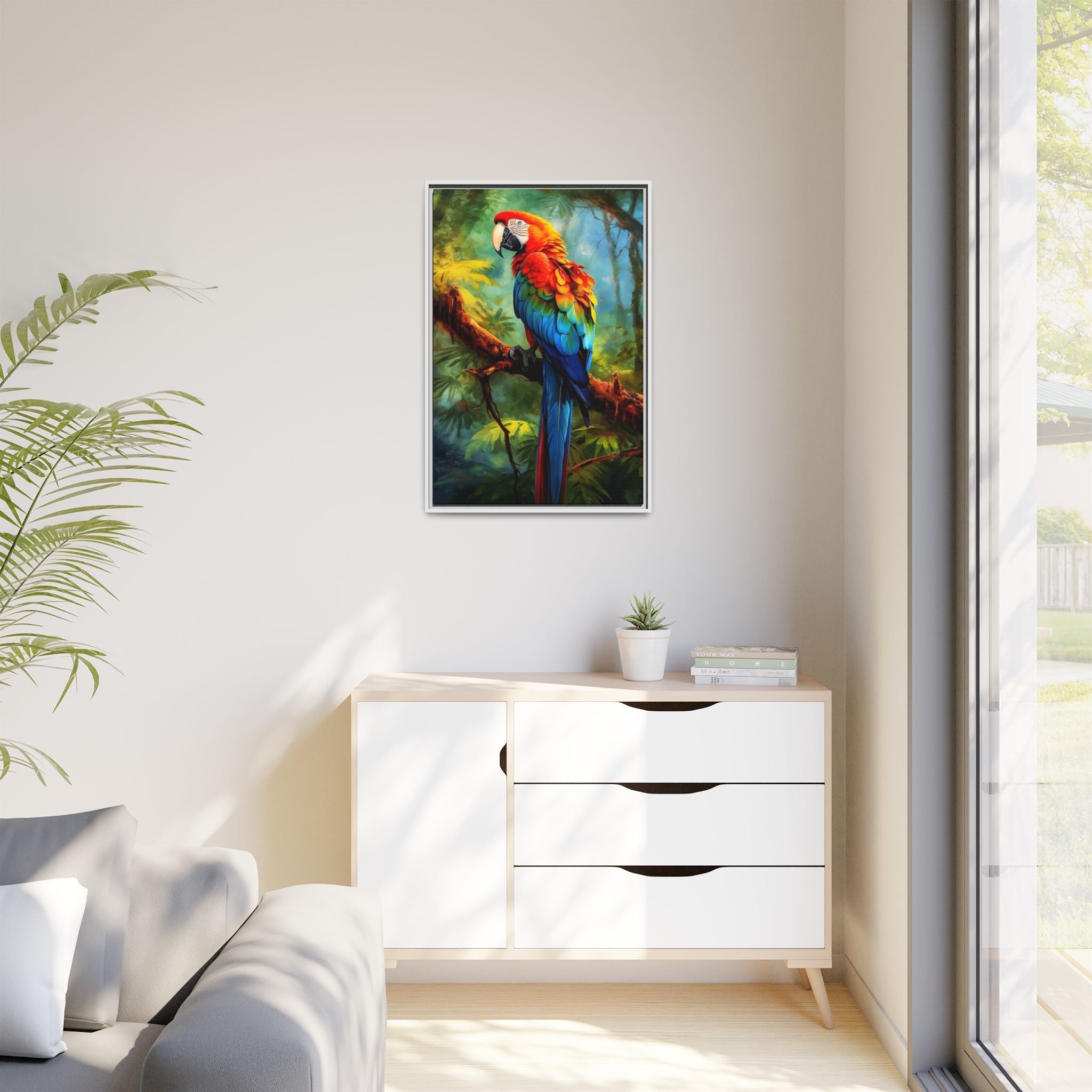 Scarlet Macaw Tropical Canvas Print (Framed Matte)