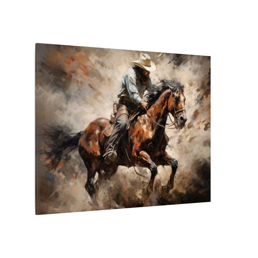 Cowboy on Galloping Horse Matte Canvas Wall Art — Western Rustic Home Decor