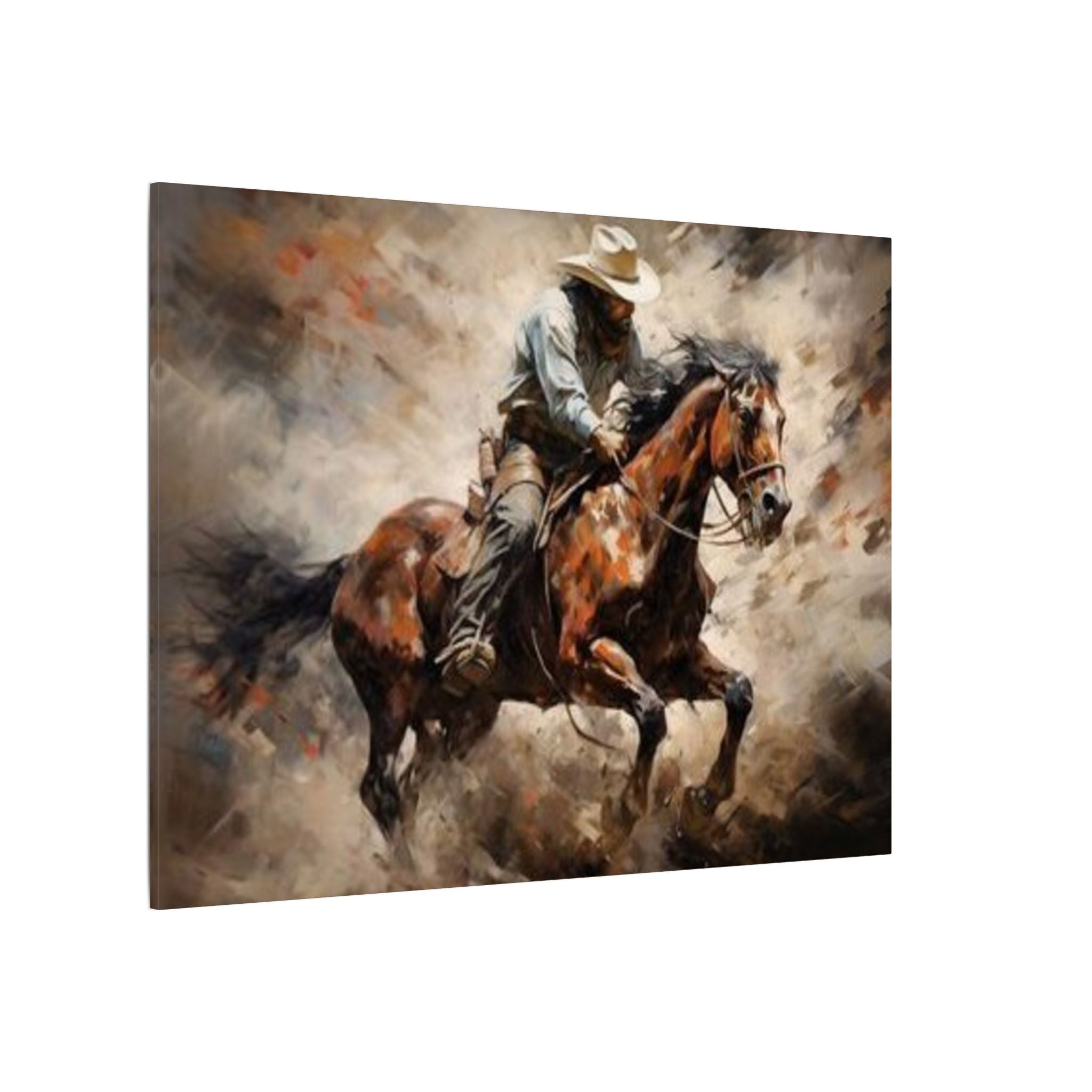 Cowboy on Galloping Horse Matte Canvas Wall Art — Western Rustic Home Decor