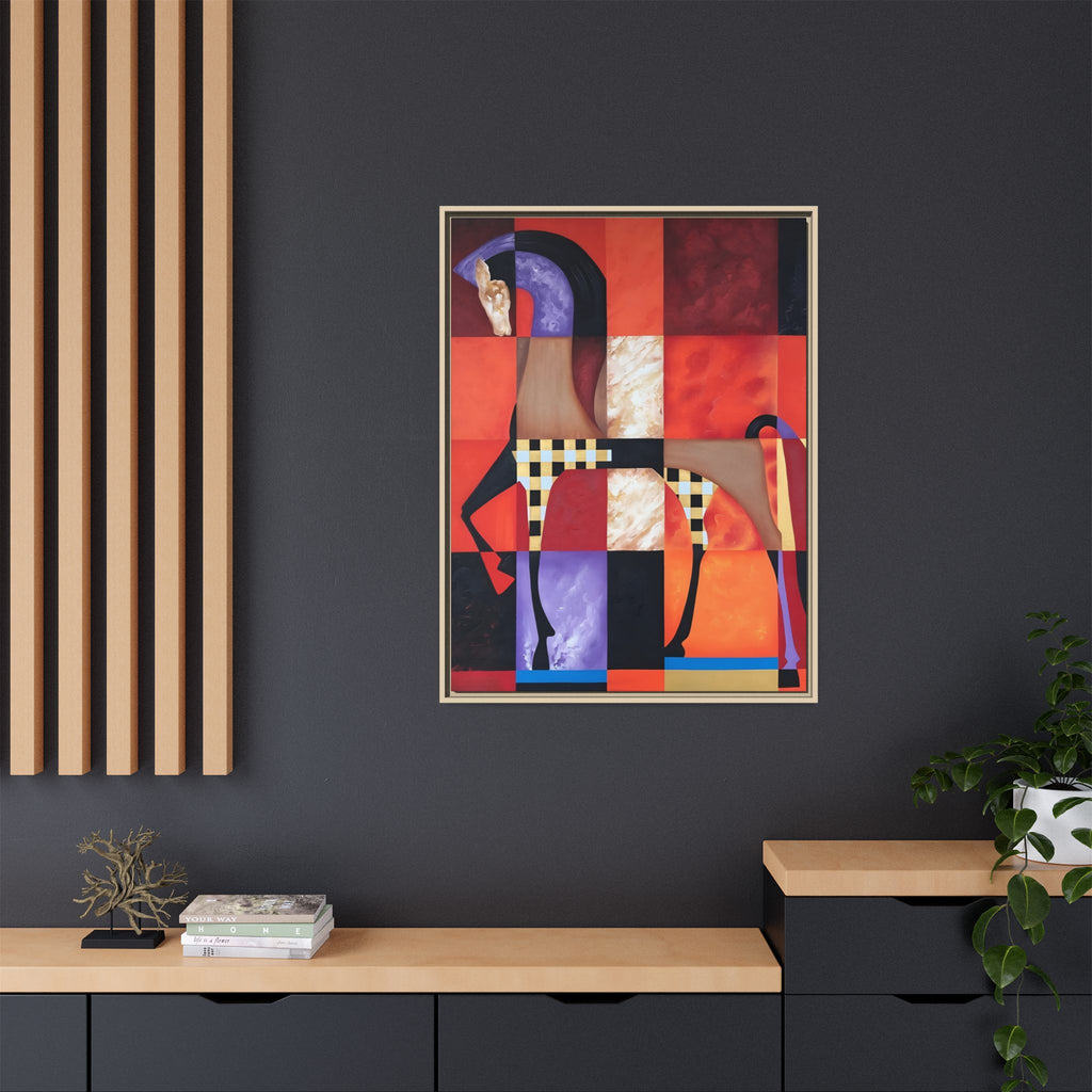 Abstract Geometric Horse Framed Canvas Art — Modern Colorful Wall Decor