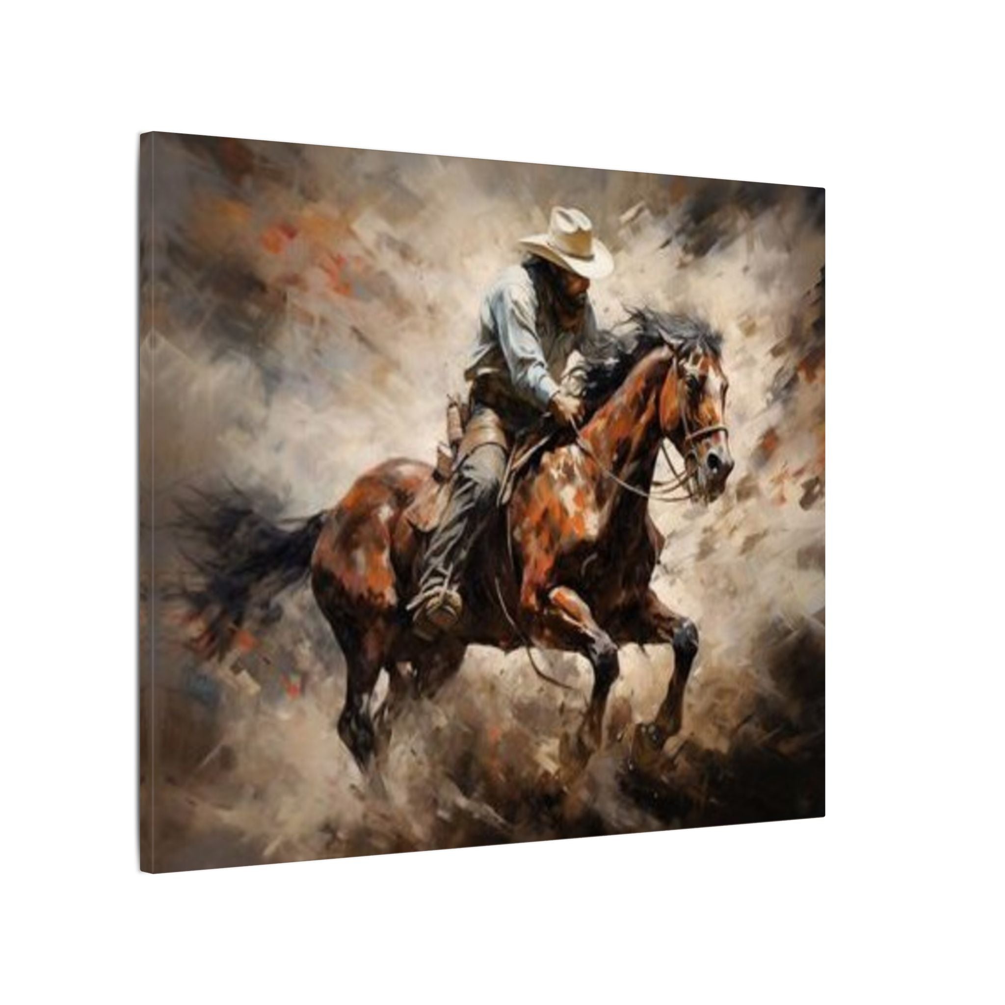 Cowboy on Galloping Horse Matte Canvas Wall Art — Western Rustic Home Decor