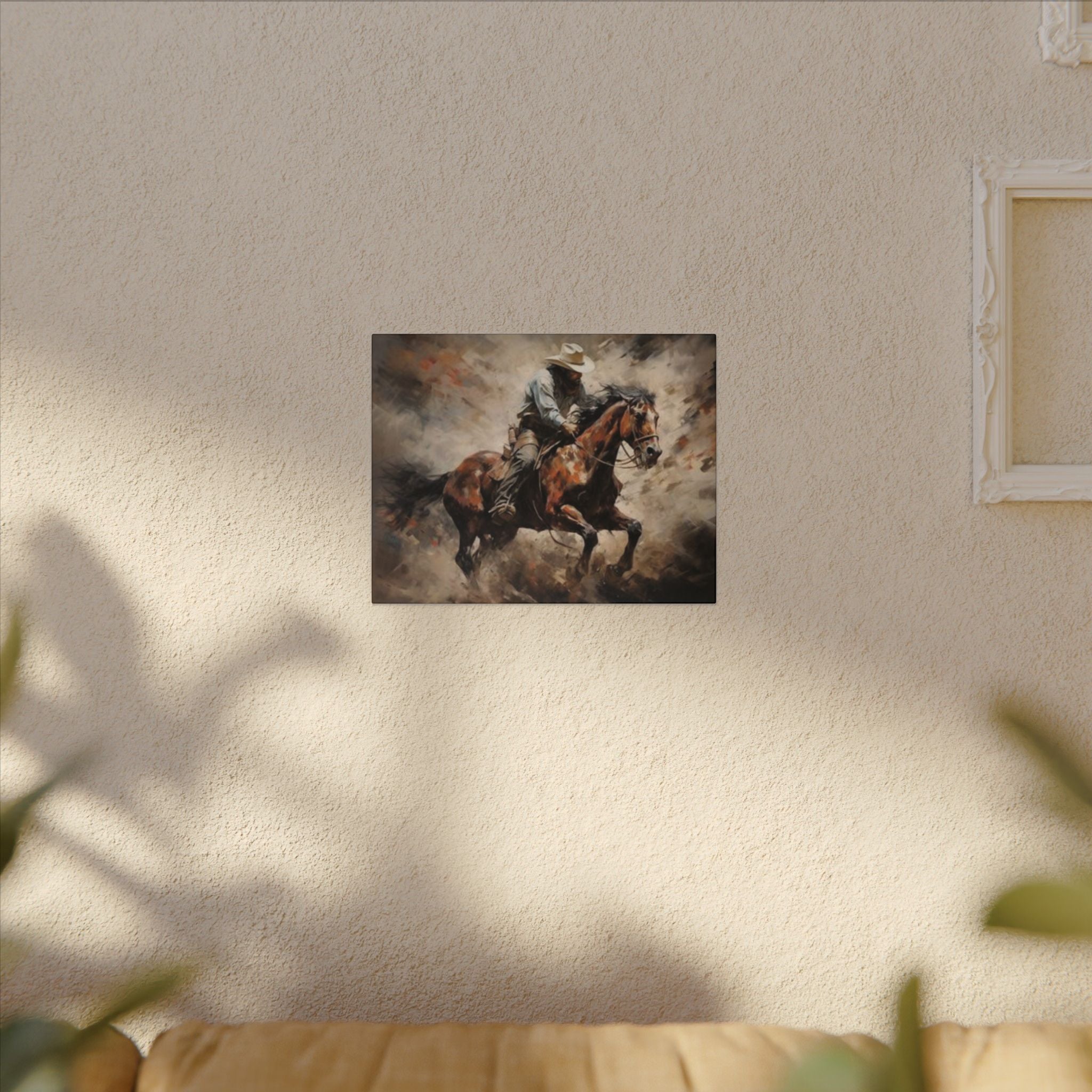 Cowboy on Galloping Horse Matte Canvas Wall Art — Western Rustic Home Decor