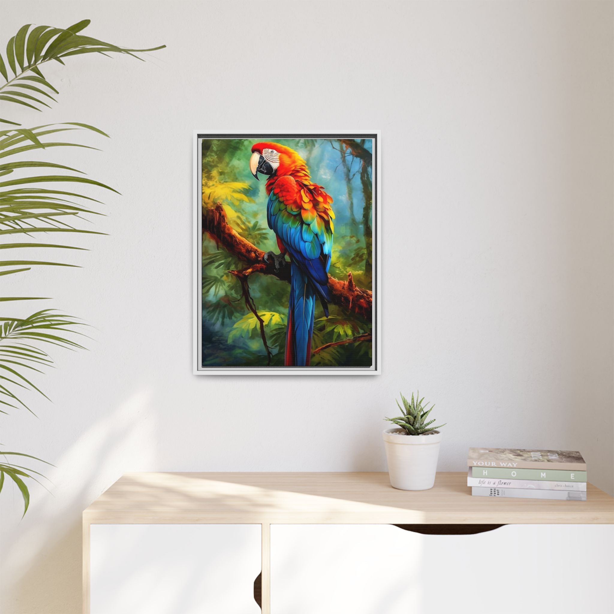 Scarlet Macaw Tropical Canvas Print (Framed Matte)