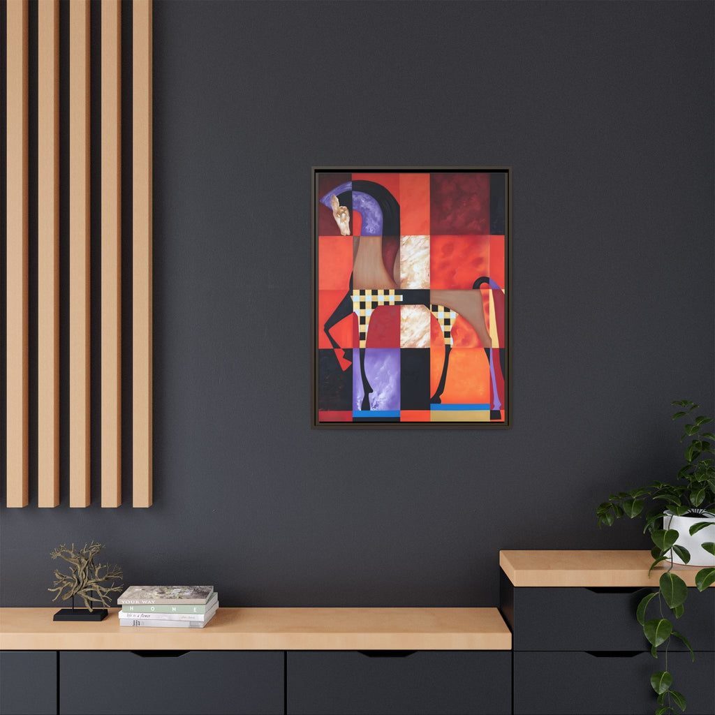 Abstract Geometric Horse Framed Canvas Art — Modern Colorful Wall Decor