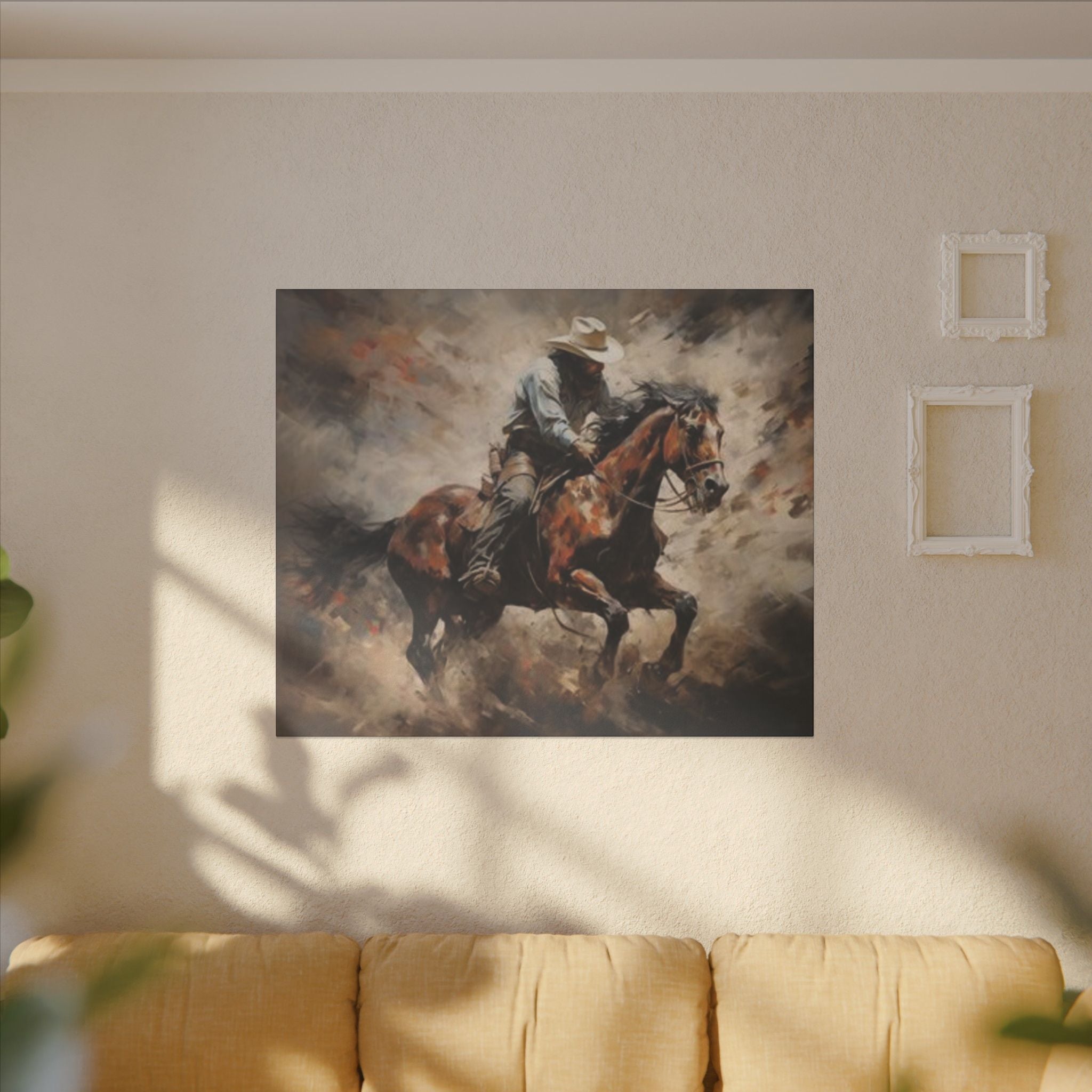 Cowboy on Galloping Horse Matte Canvas Wall Art — Western Rustic Home Decor