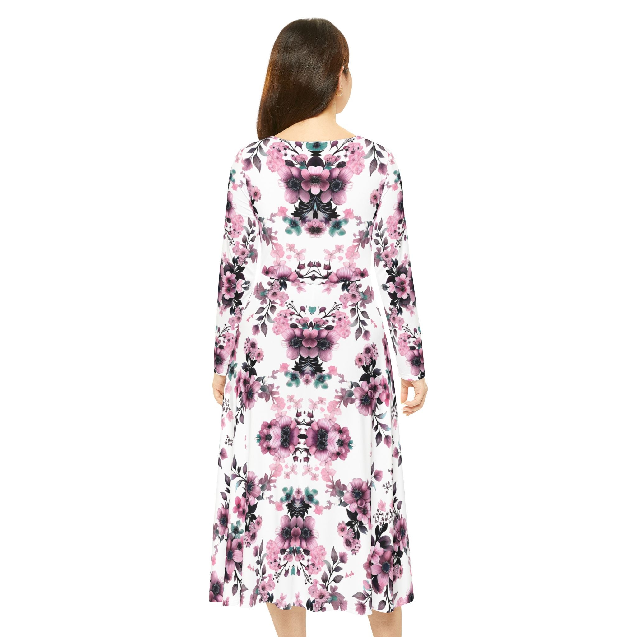 Floral Pink Kaleidoscope Long Sleeve luxury Dress