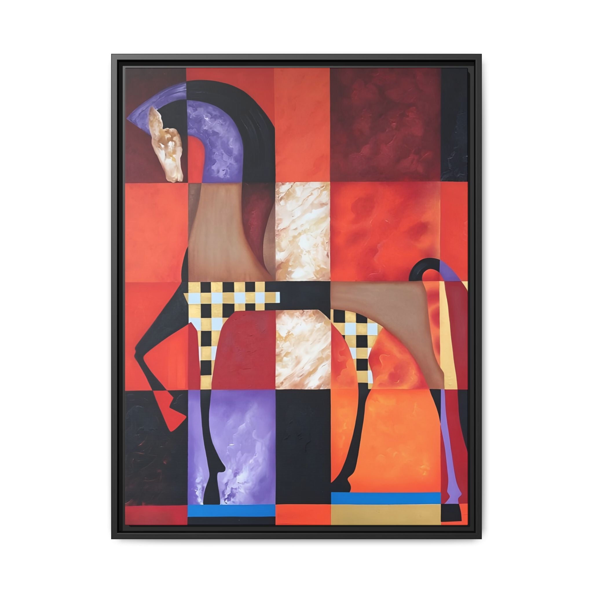 Abstract Geometric Horse Framed Canvas Art — Modern Colorful Wall Decor