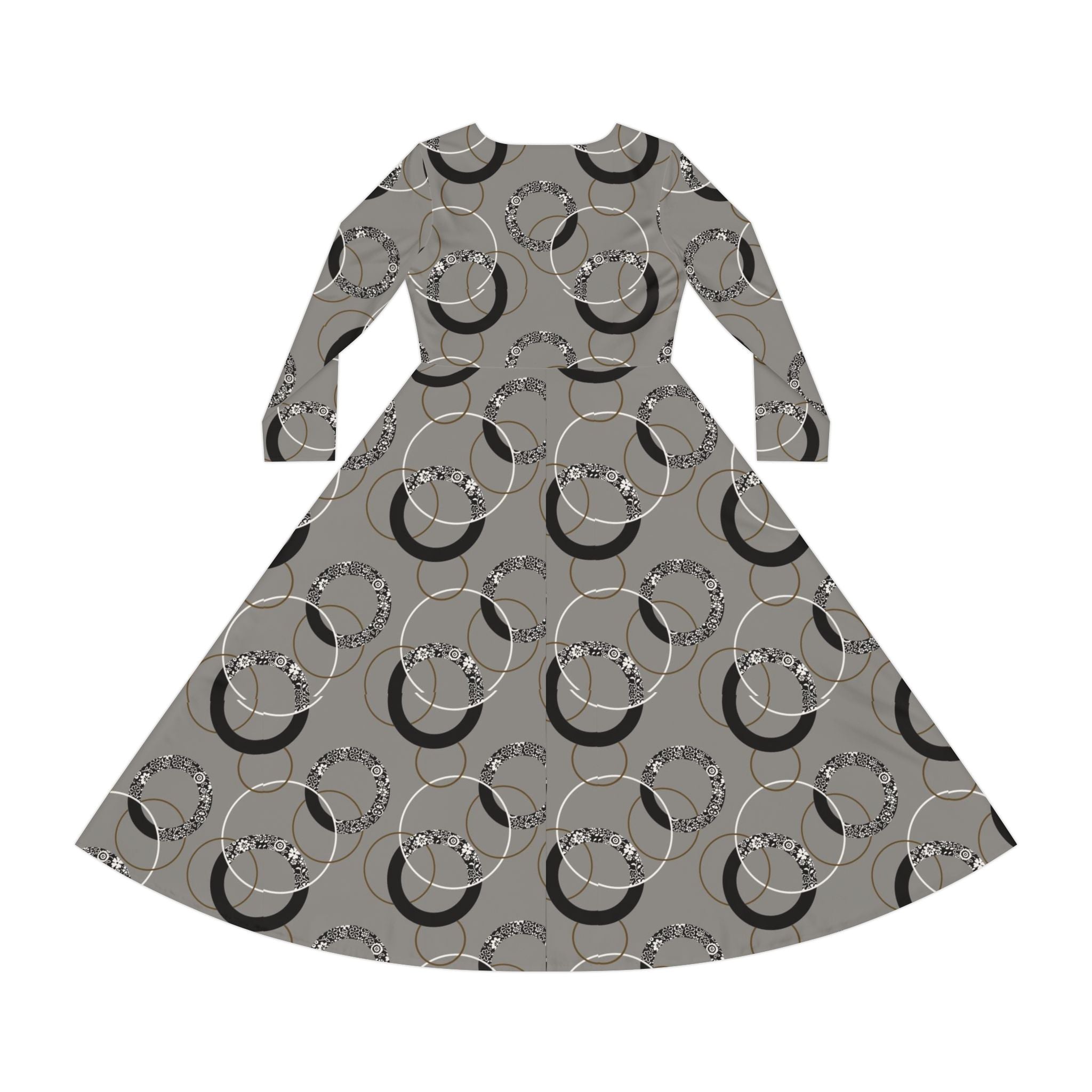 Gray Vintage Hoop Pattern Long-Sleeve Luxury Dress