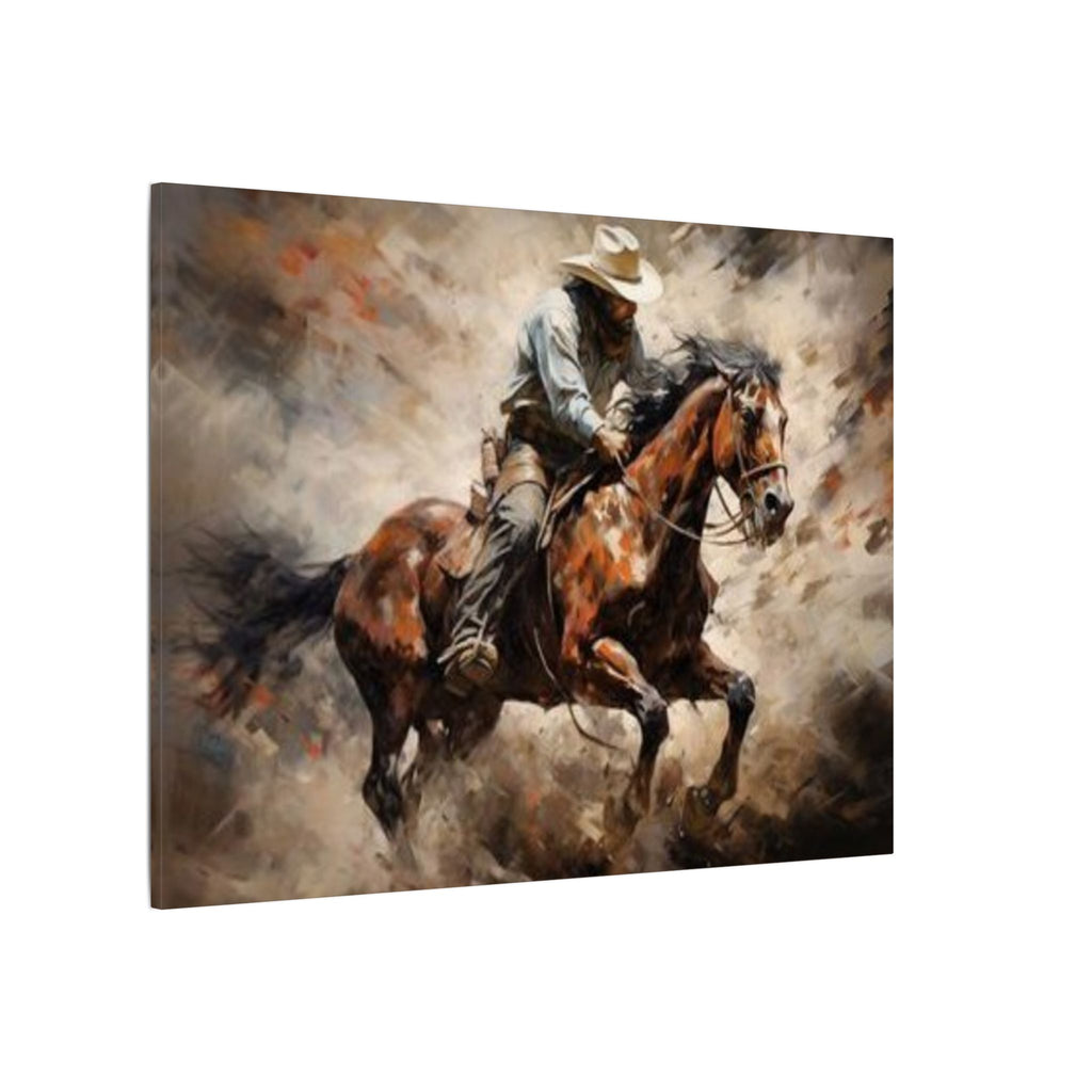Cowboy on Galloping Horse Matte Canvas Wall Art — Western Rustic Home Decor