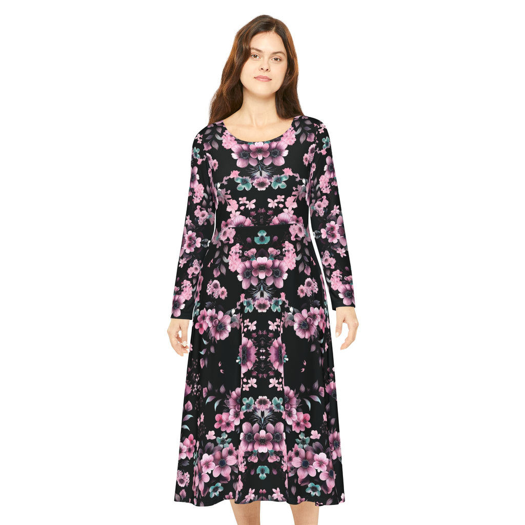 Copy of Copy of Copy of Floral Pink Kaleidoscope Long Sleeve luxury Dress