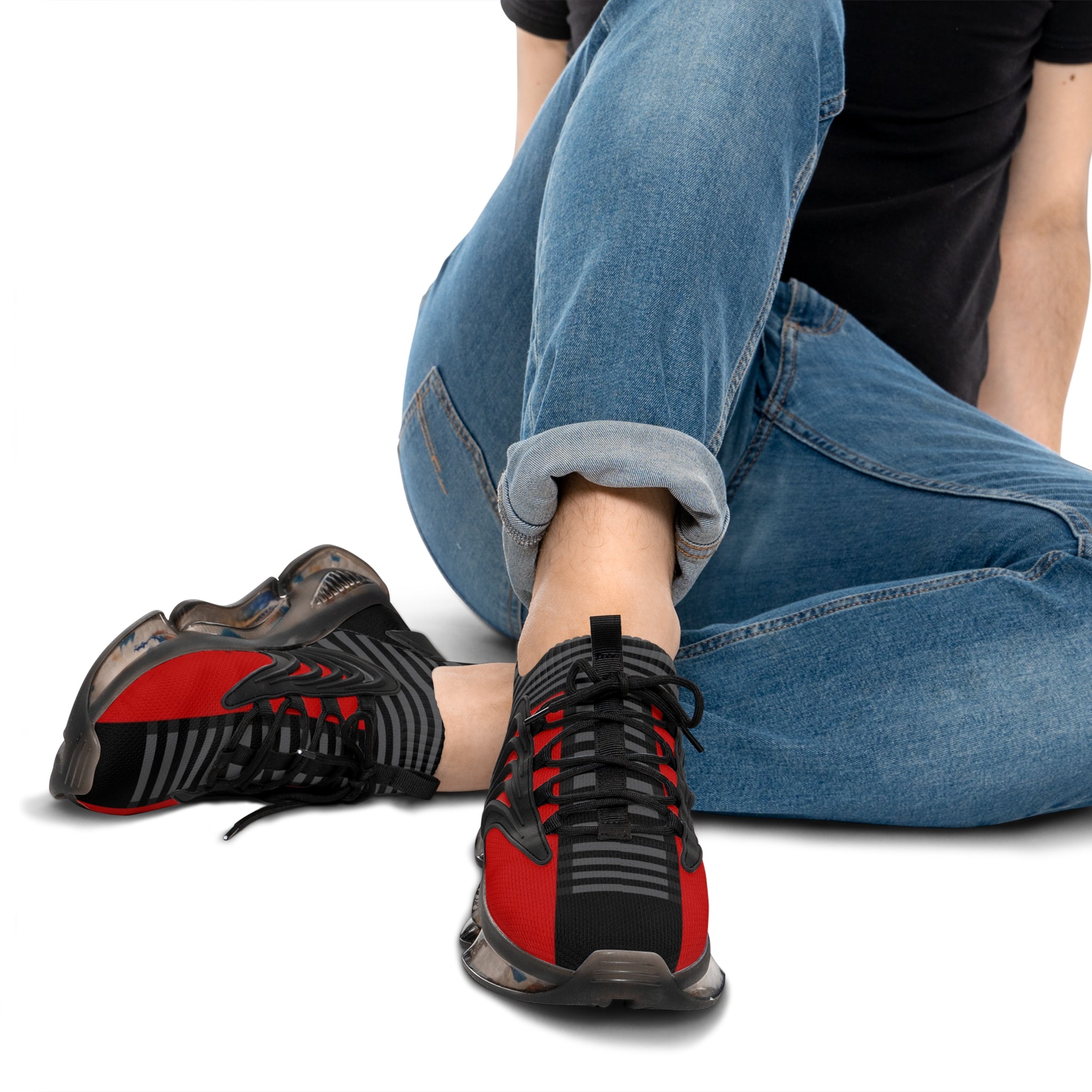 Men's Red & Black Mesh Running Sneakers — Breathable Athletic Shoes