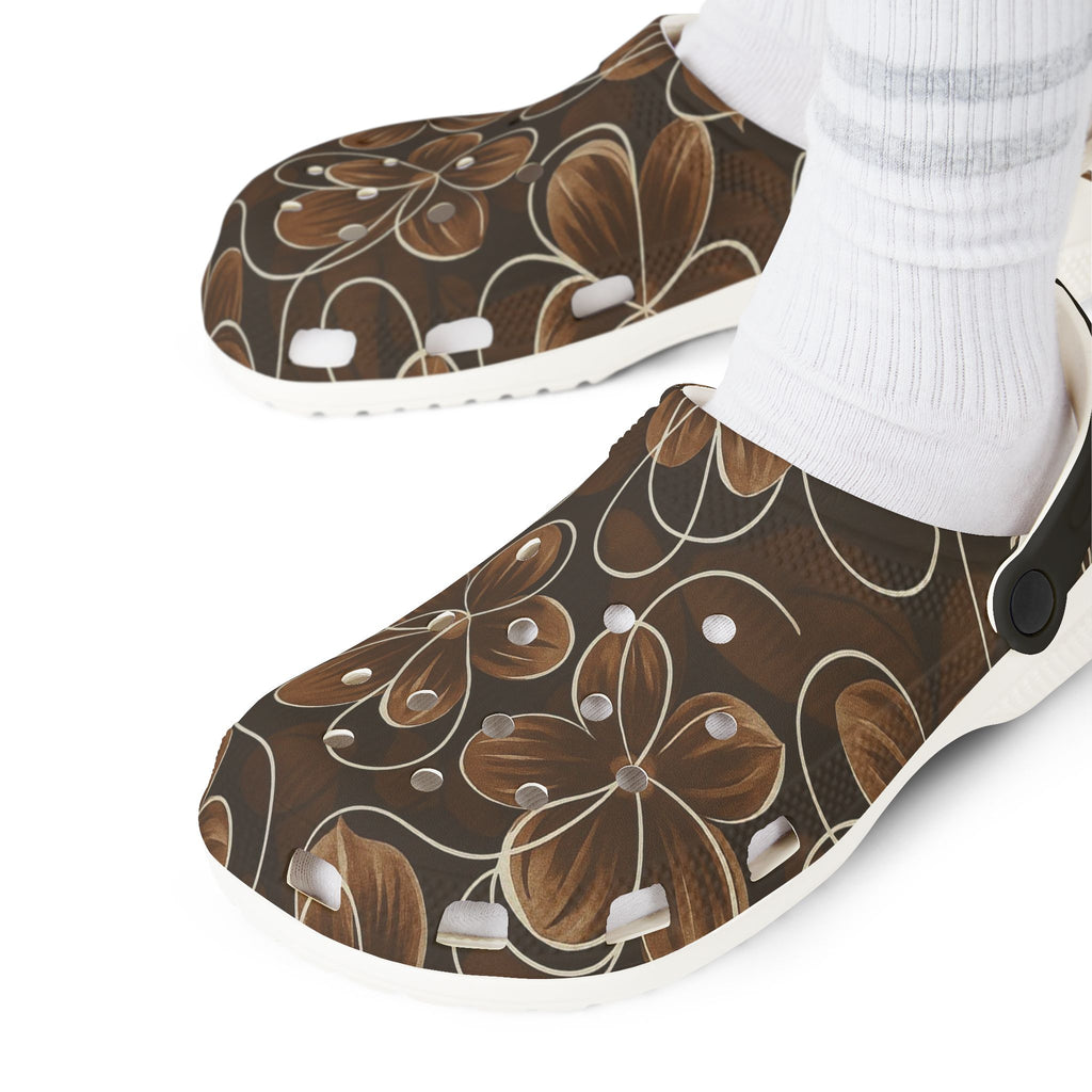 Brown Floral EVA Foam Clogs — Comfortable Garden Slip-On Shoes