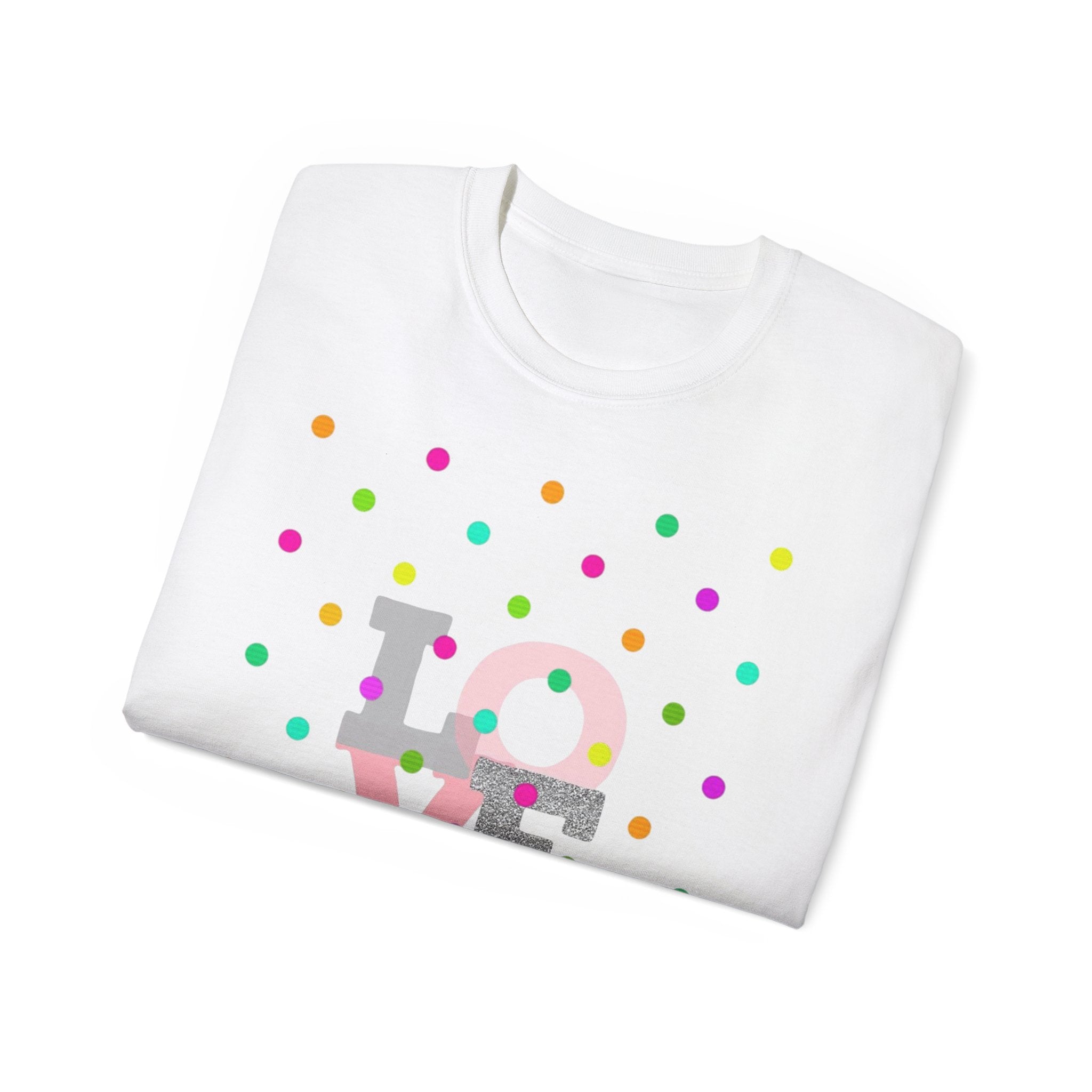 LOVE Polka Dot Tee — Colorful Retro Love Graphic T-Shirt