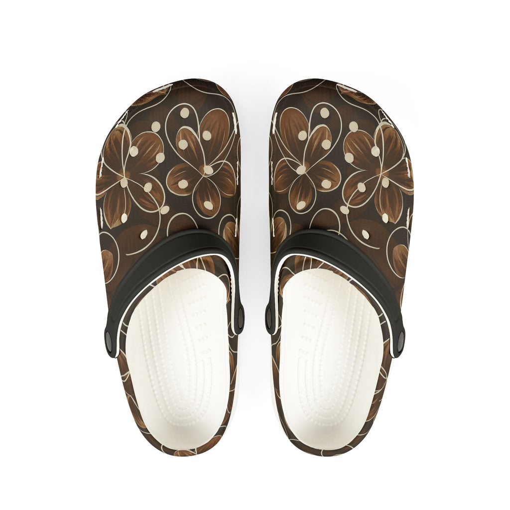 Brown Floral EVA Foam Clogs — Comfortable Garden Slip-On Shoes