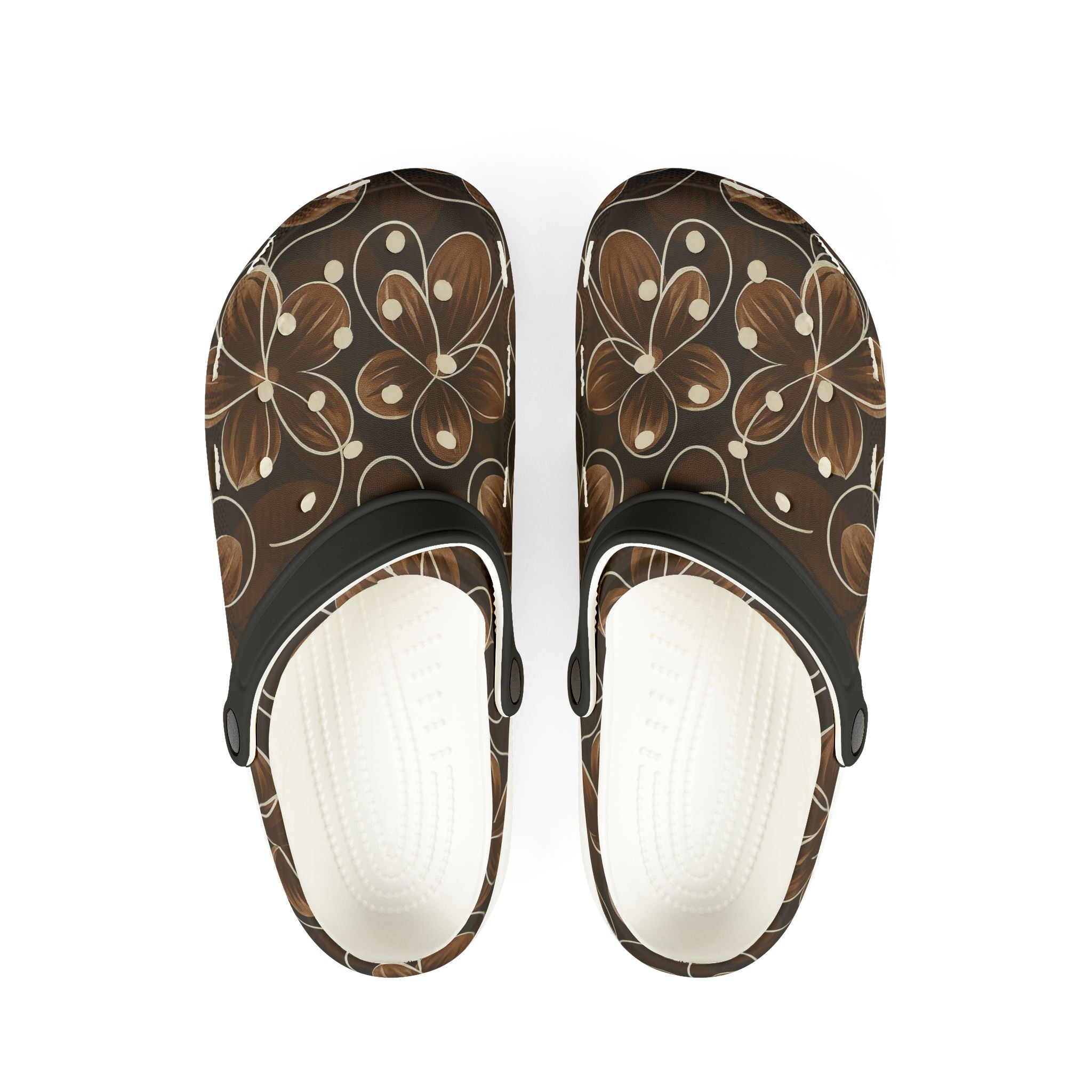 Brown Floral EVA Foam Clogs — Comfortable Garden Slip-On Shoes