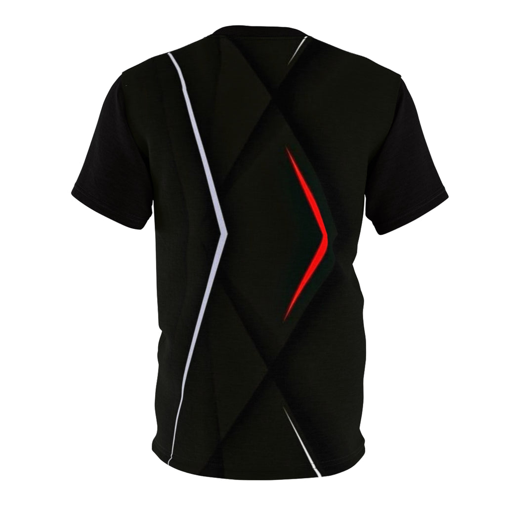 Abstract Black Geometric Tee — Modern Red & White Accent All-Over Print