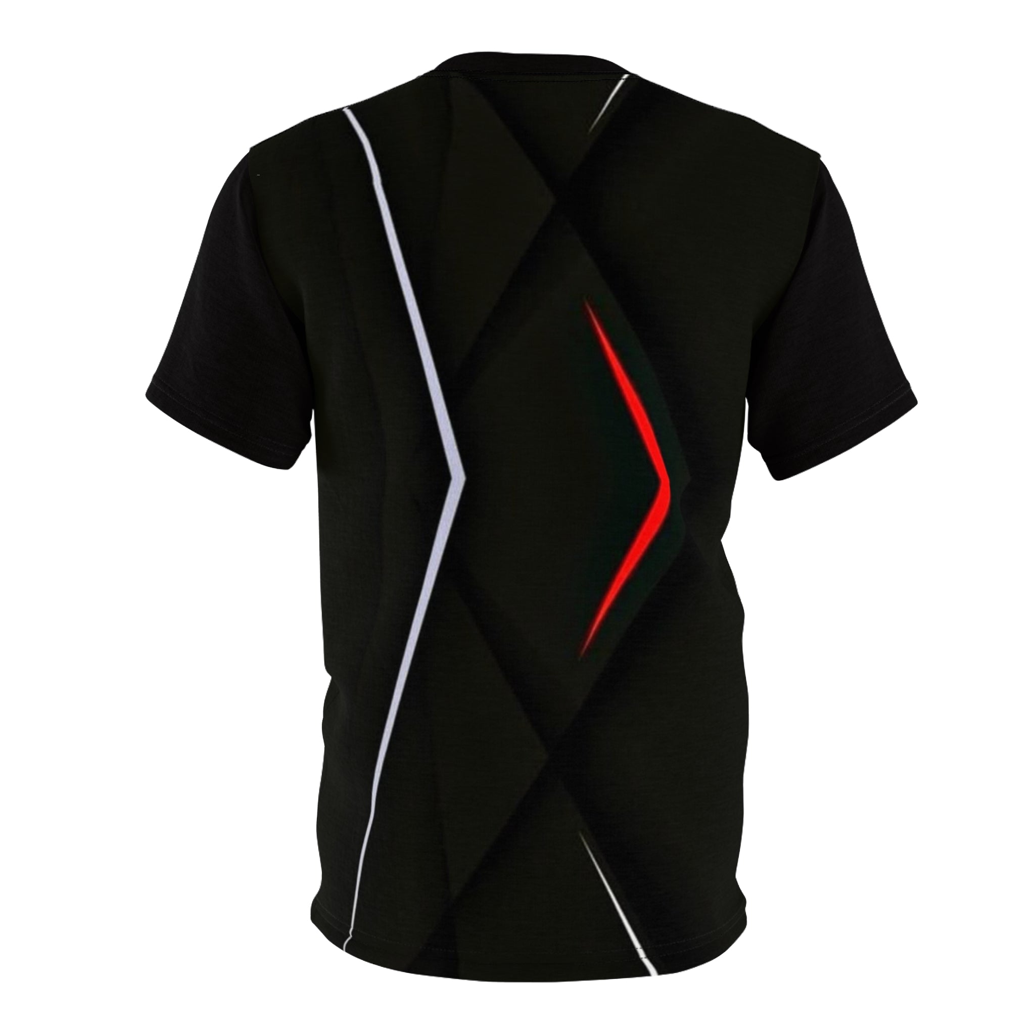 Abstract Black Geometric Tee — Modern Red & White Accent All-Over Print