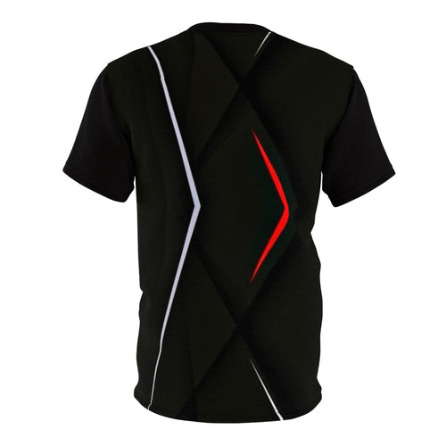 Abstract Black Geometric Tee — Modern Red & White Accent All-Over Print
