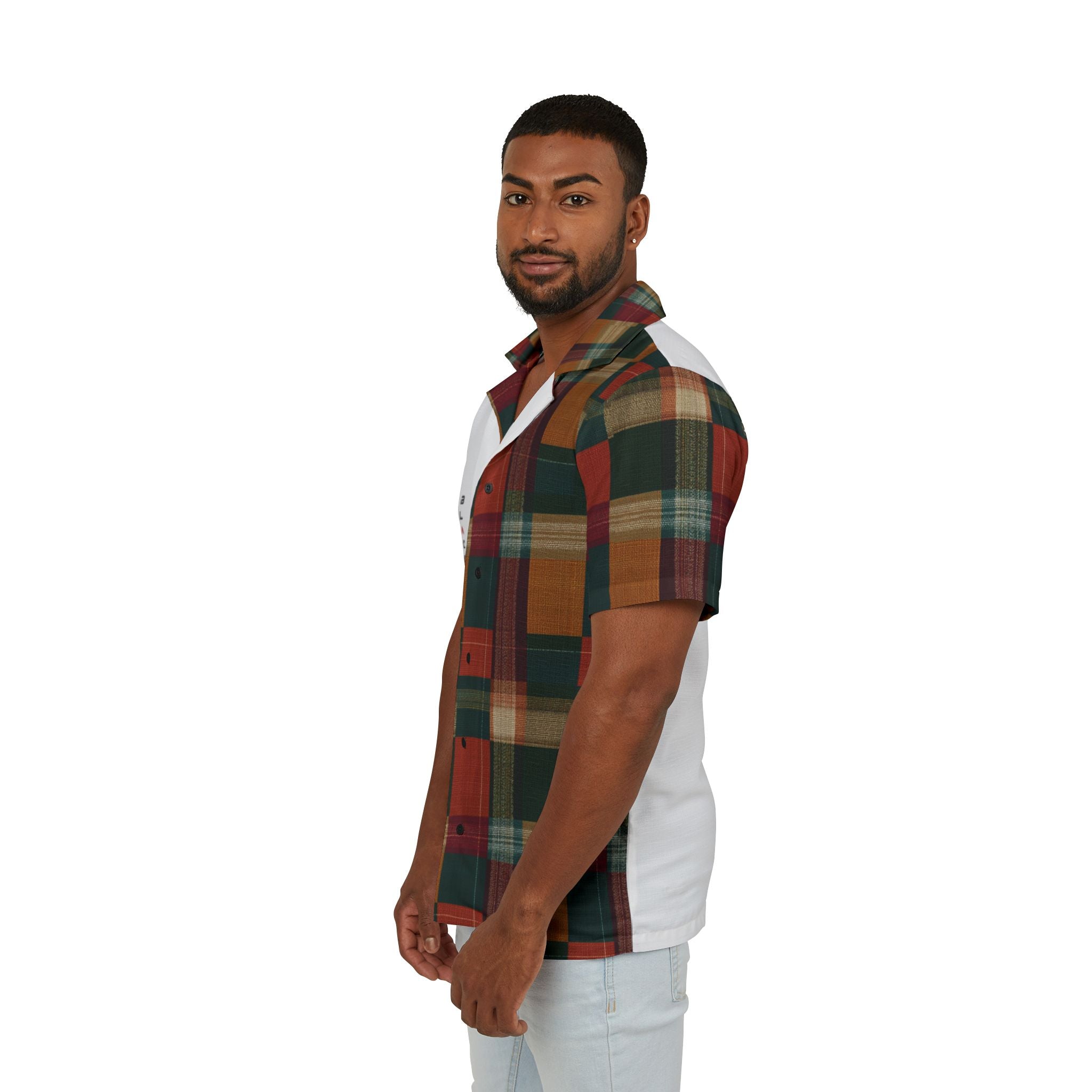 Camisa Hawaiana de Campamento con Paneles Divididos a Cuadros — Camisa Aloha Retro de Vacaciones para Hombre