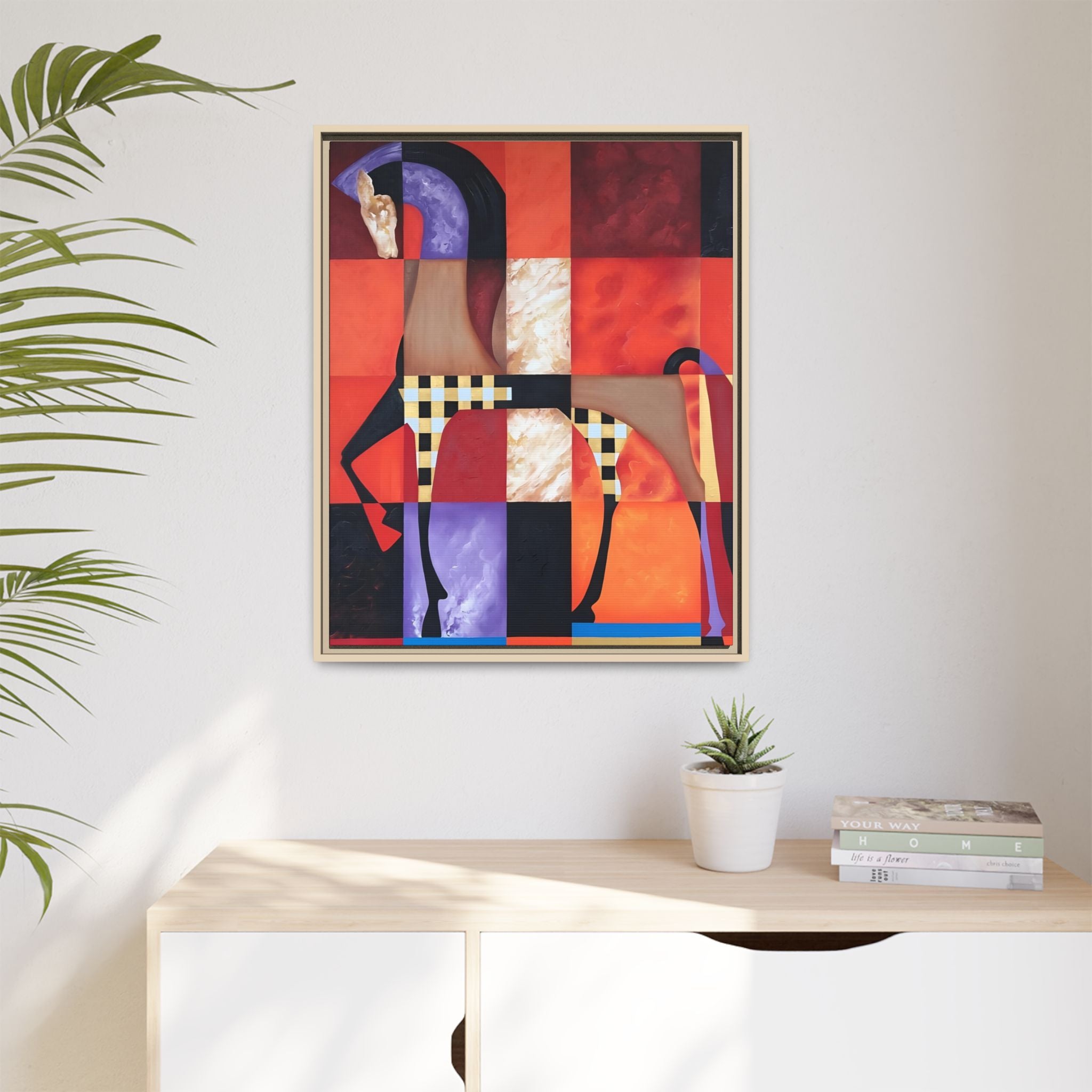 Abstract Geometric Horse Framed Canvas Art — Modern Colorful Wall Decor