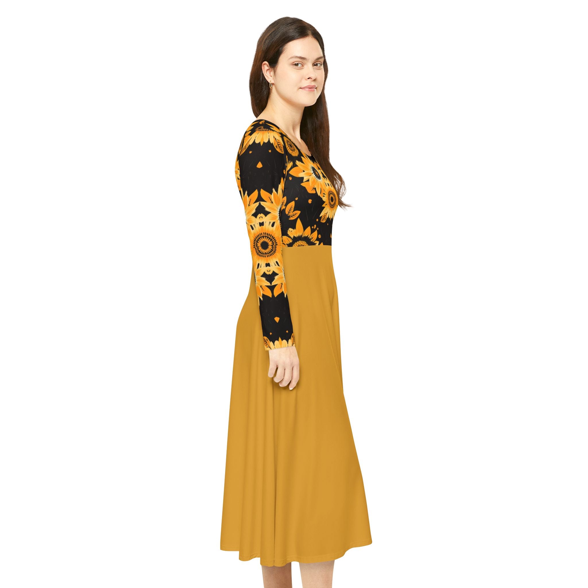 Sunflower Ballet Dress — Long Sleeve Floral Swing luxury Dress