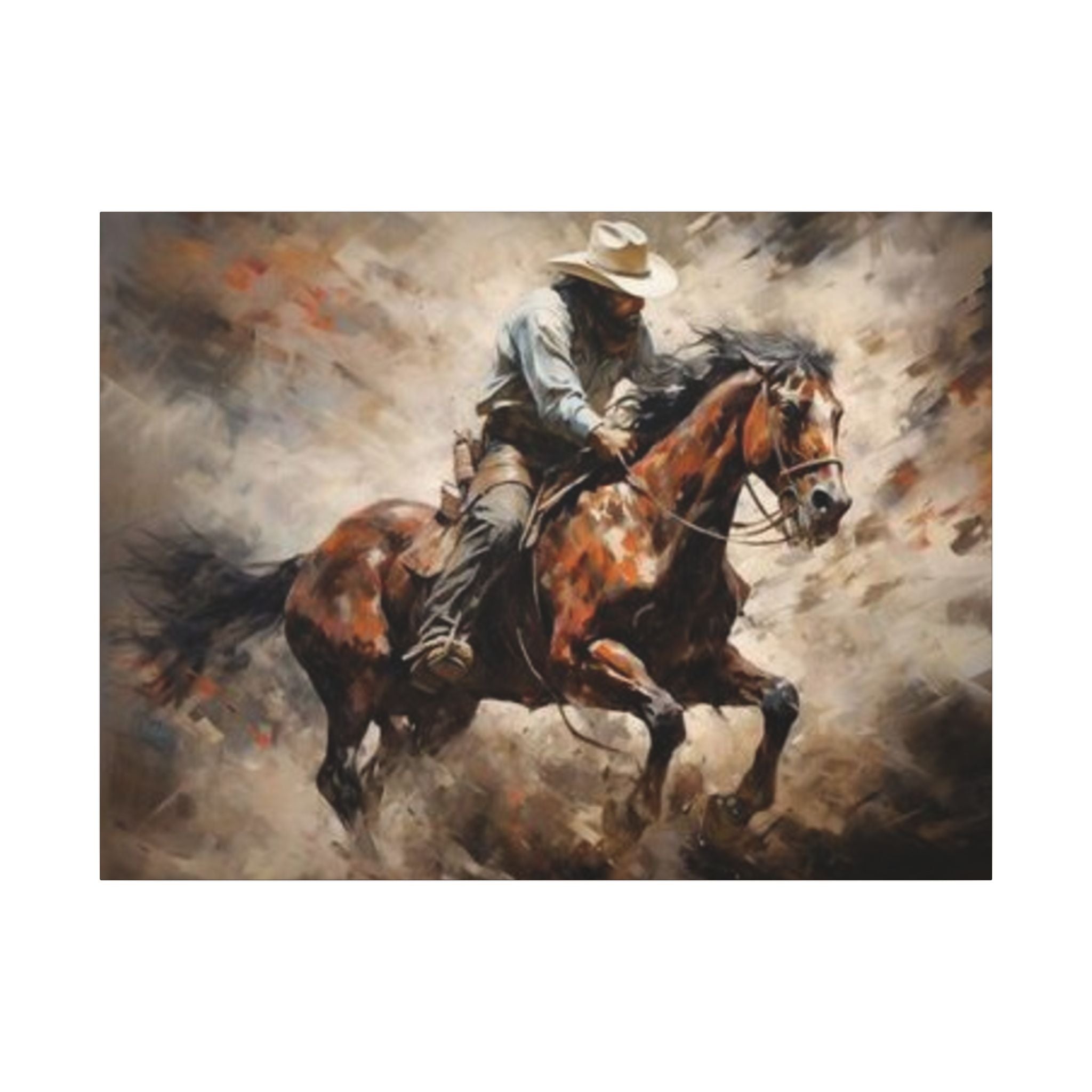 Cowboy on Galloping Horse Matte Canvas Wall Art — Western Rustic Home Decor