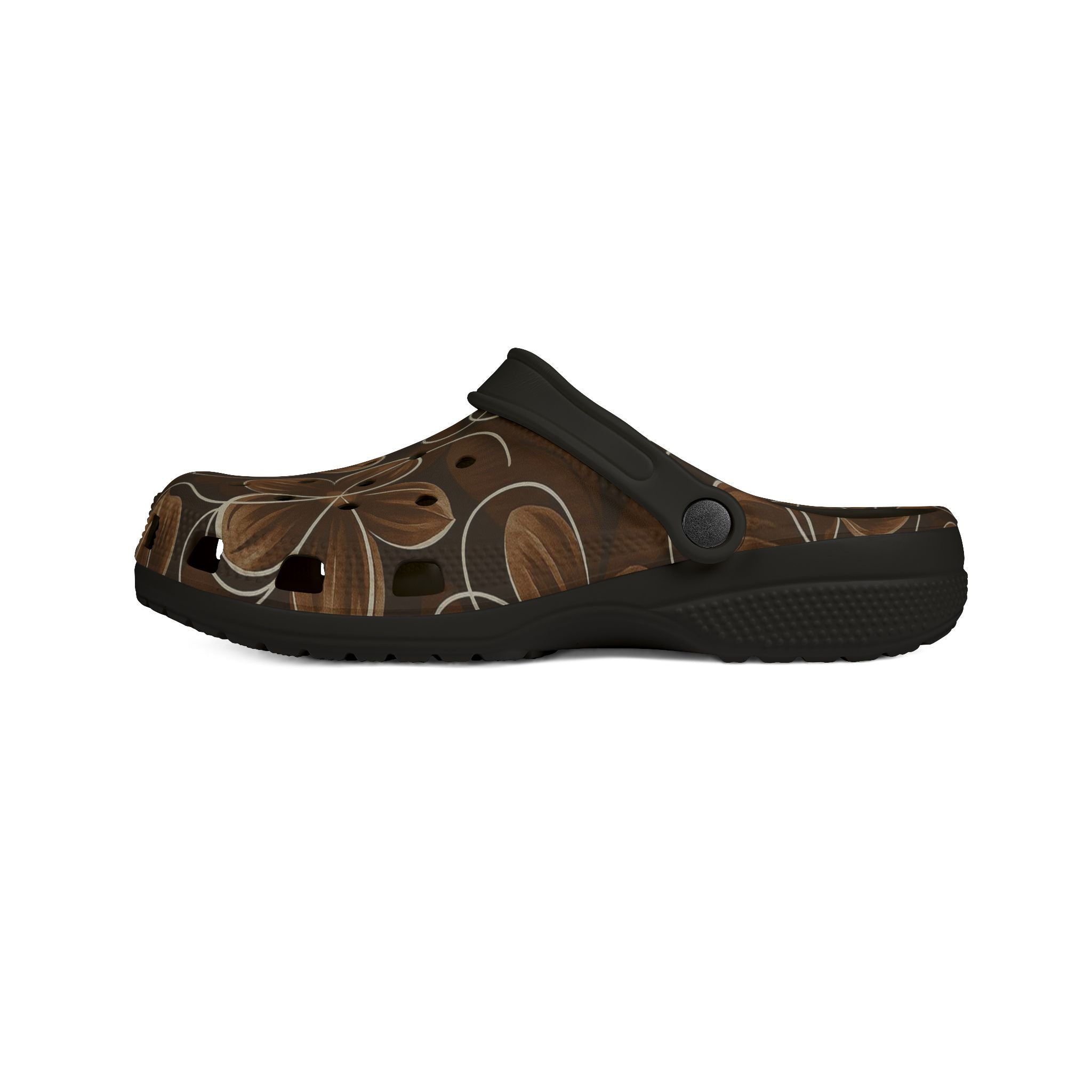 Brown Floral EVA Foam Clogs — Comfortable Garden Slip-On Shoes
