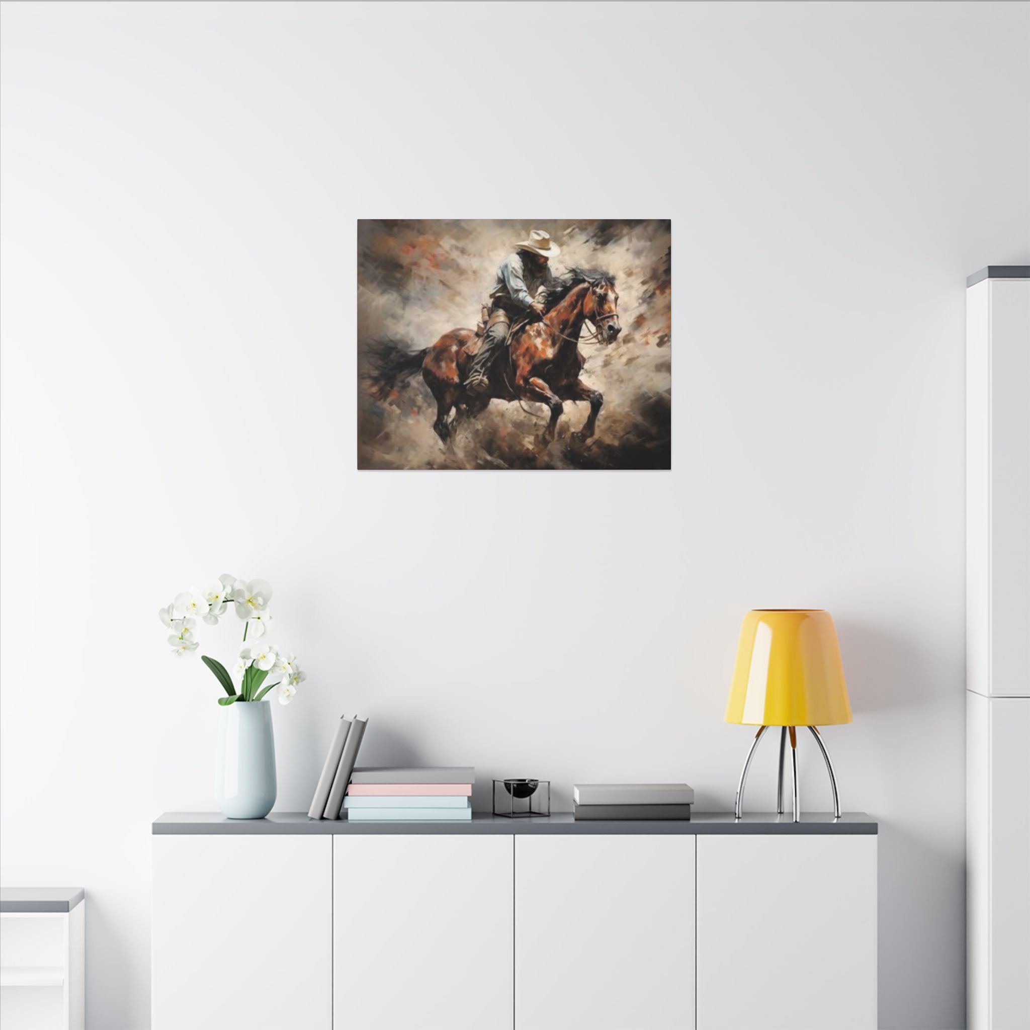 Cowboy on Galloping Horse Matte Canvas Wall Art — Western Rustic Home Decor