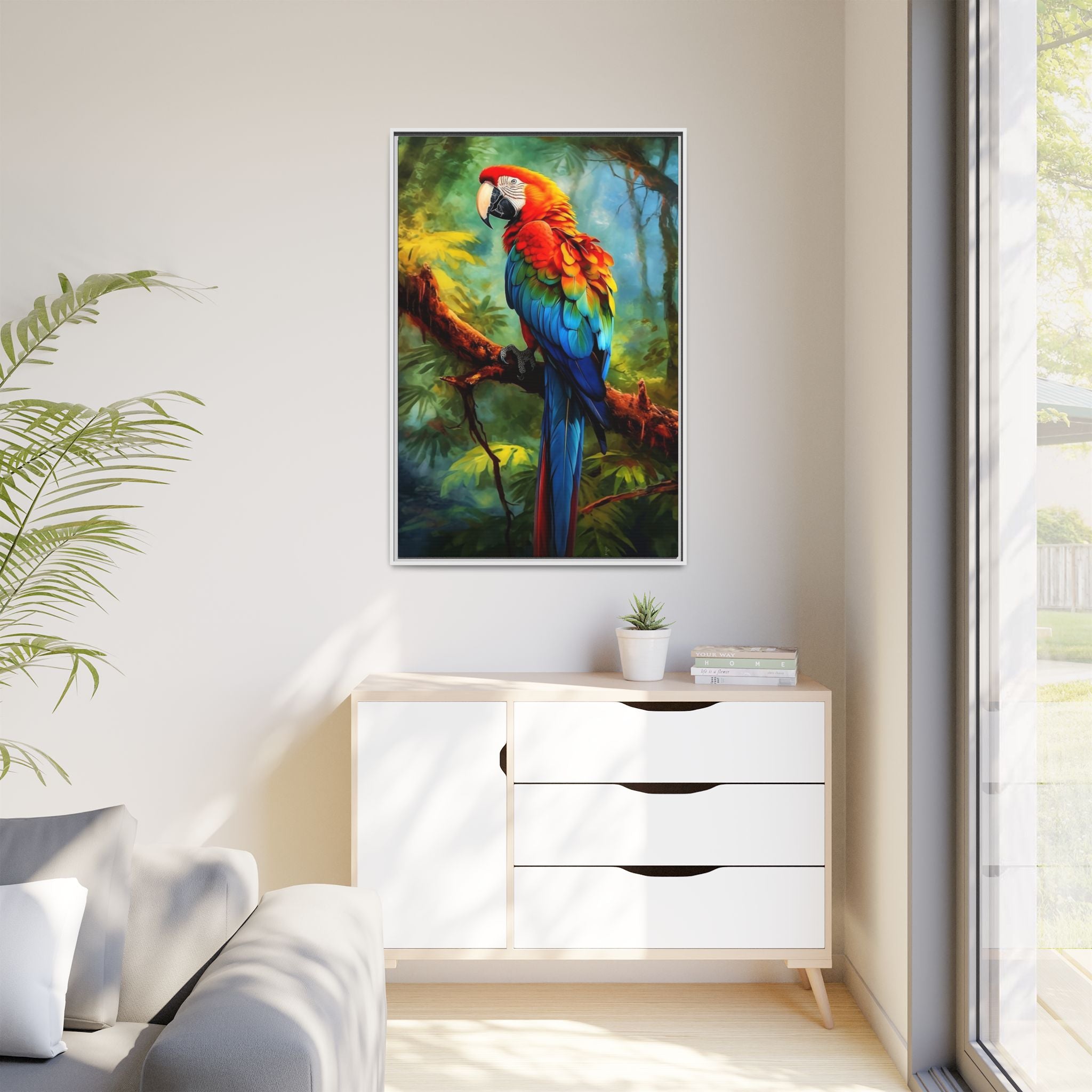 Scarlet Macaw Tropical Canvas Print (Framed Matte)