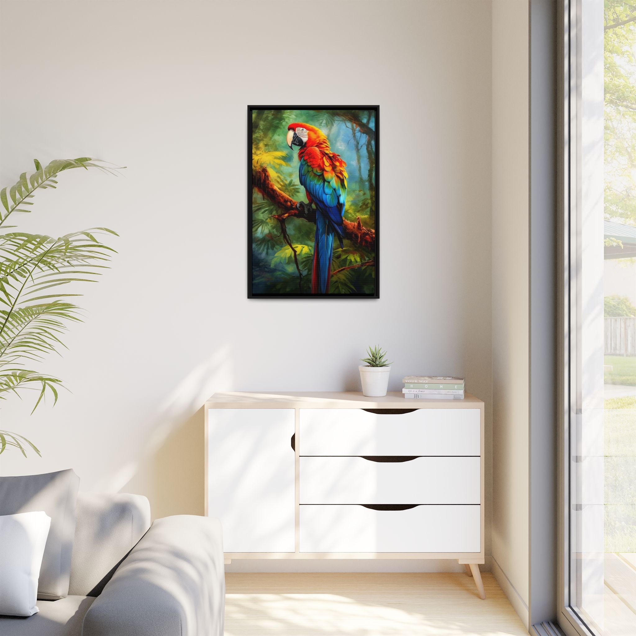Scarlet Macaw Tropical Canvas Print (Framed Matte)
