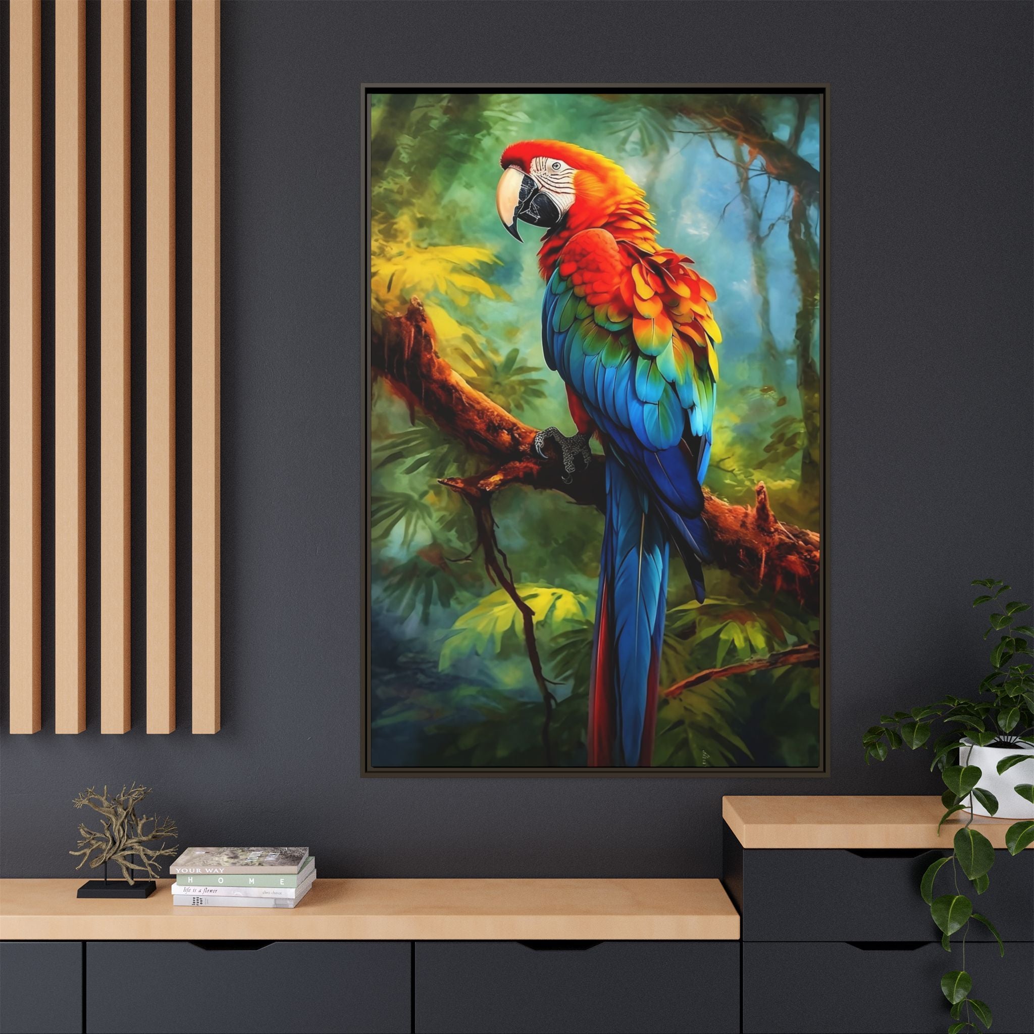 Scarlet Macaw Tropical Canvas Print (Framed Matte)