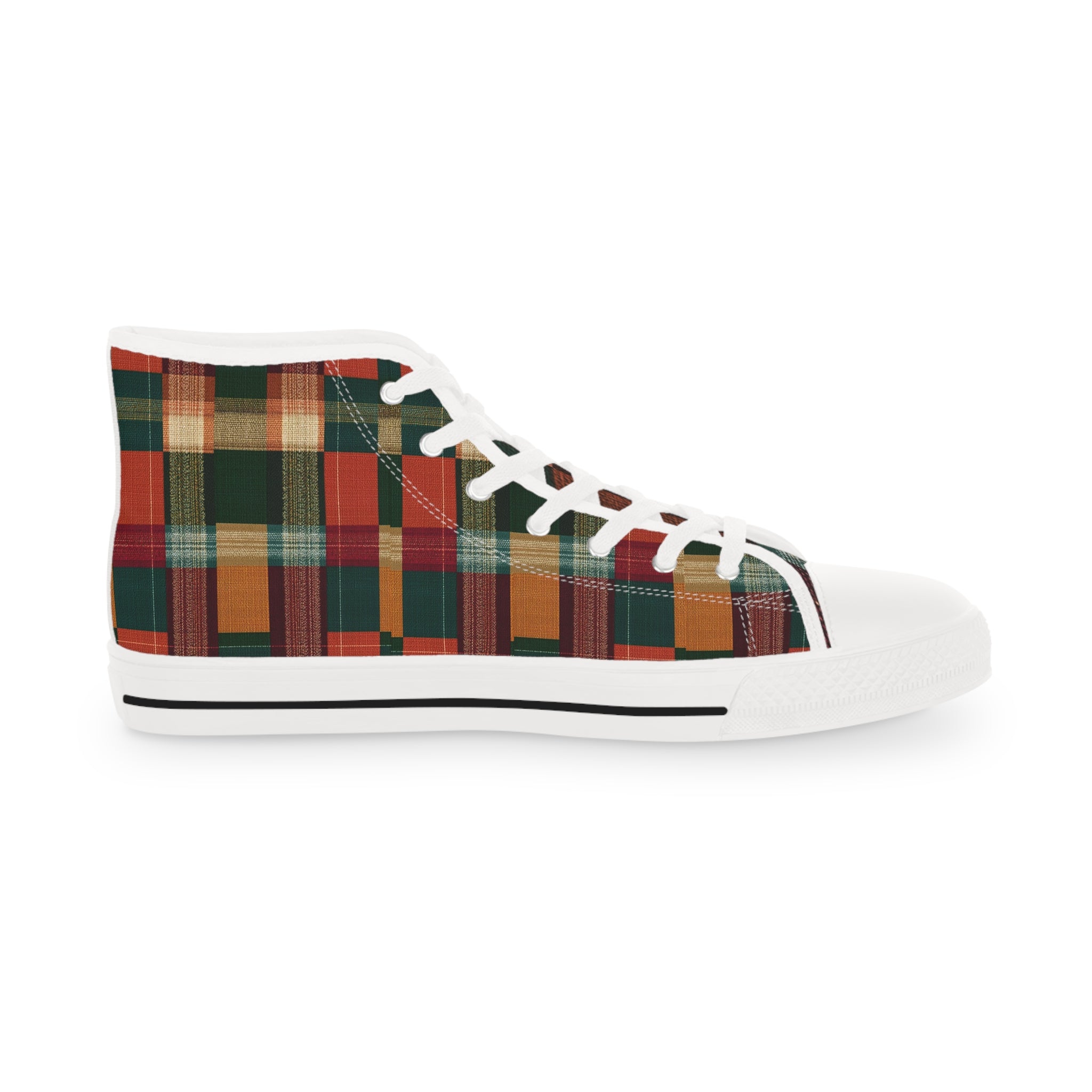 Plaid High-Top Sneakers — Rustic Autumn Check Men's Shoes