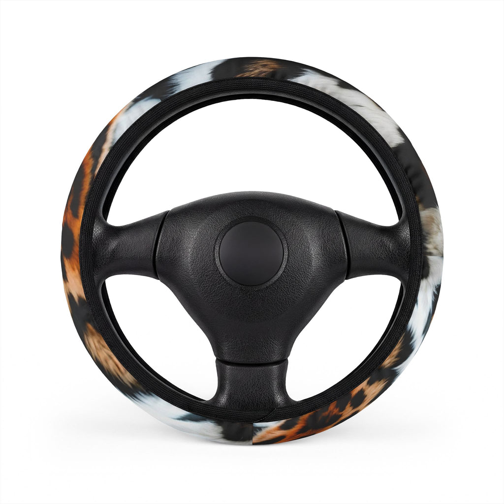 Leopard Print Steering Wheel Cover — Faux Fur Warm Grip for Car Interior