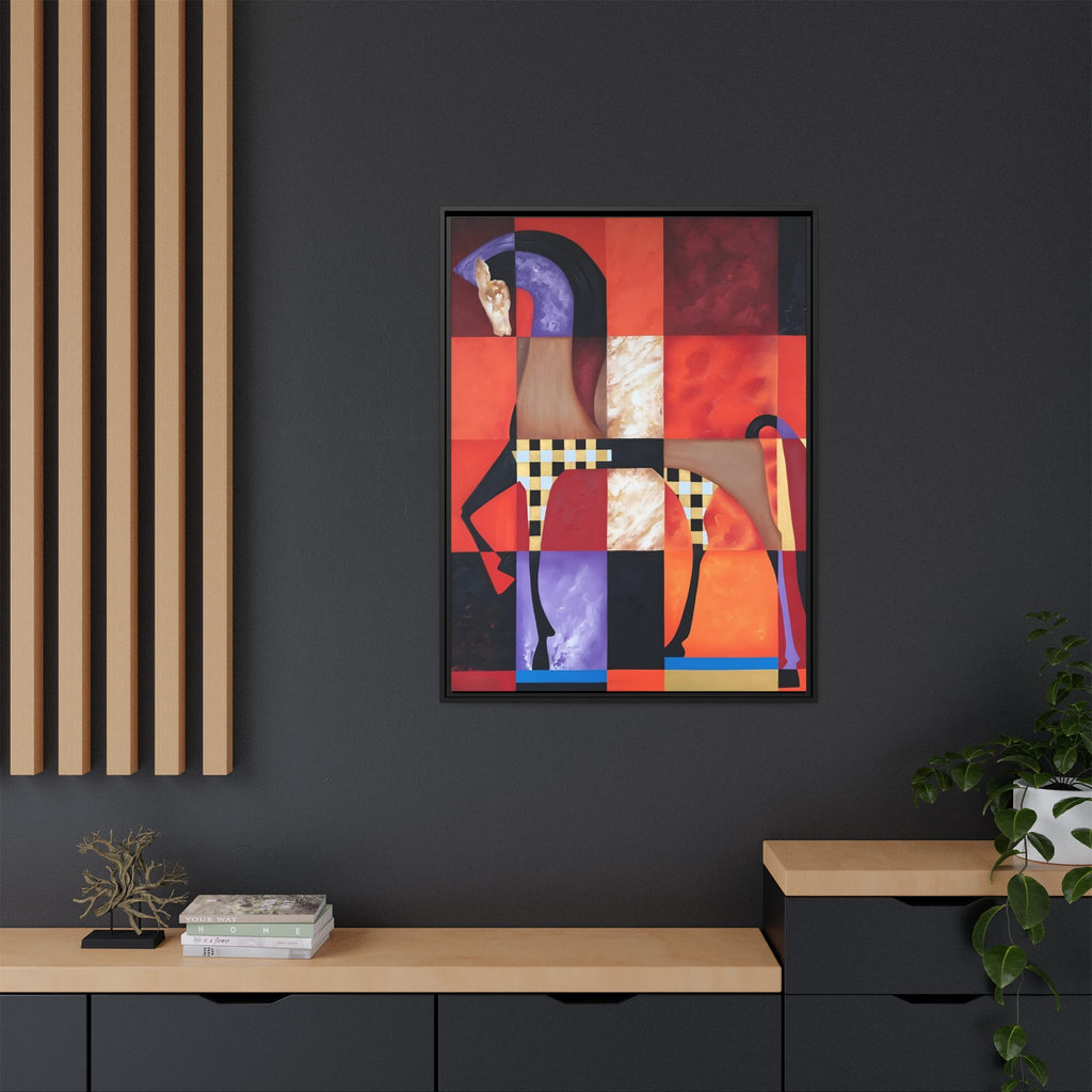 Abstract Geometric Horse Framed Canvas Art — Modern Colorful Wall Decor